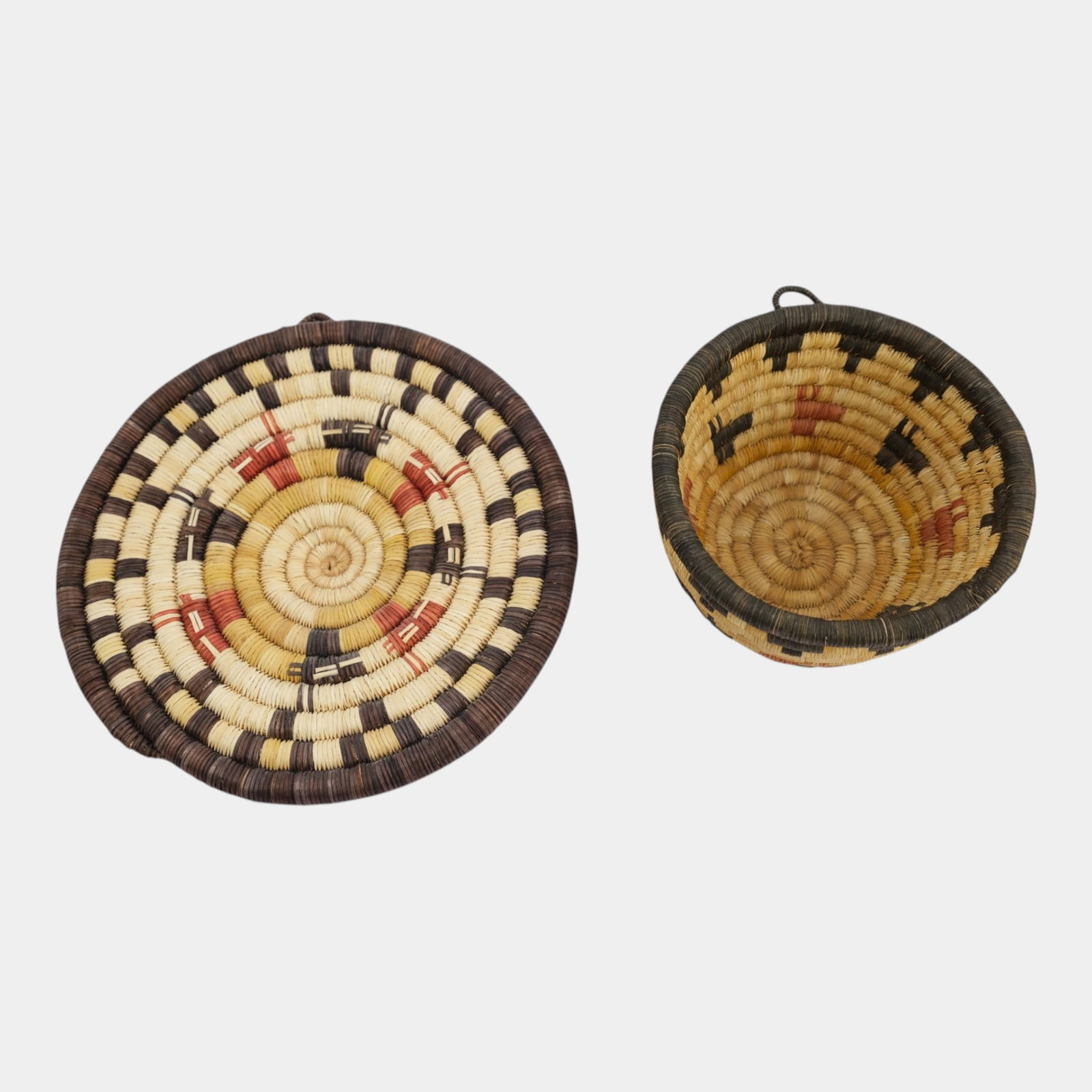 Hopi Polychrome Second Mesa Pictorial Deer Head Decorated Handled Head Baskets (1 of 4)