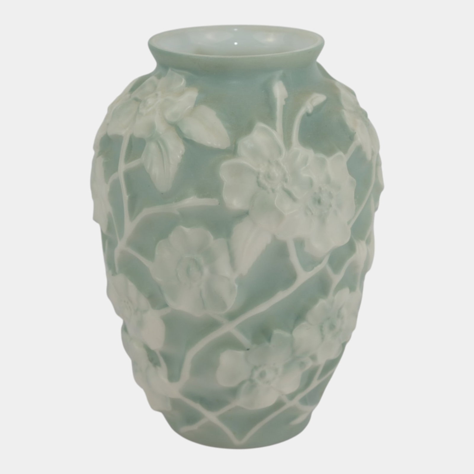 Ruben Haley For Consolidated Mold Phoenix Matte Green Wild Rose In Relief Sculptured Artware Glass (1 of 6)