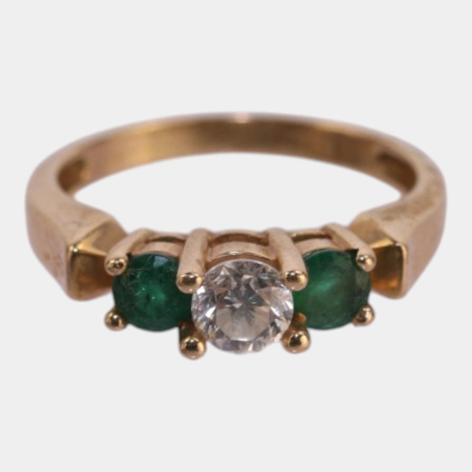 Helzberg Diamond Shop HDS 14K Yellow Gold, Emerald, & Diamond Three Prong Set Stone Ring Size 7: Professional, fast, and affordable in house shipping available for all items.For higher resolution images please visit www.bid.craftedauctions.com Elegantly classic and brilliantly faceted, this 14K g