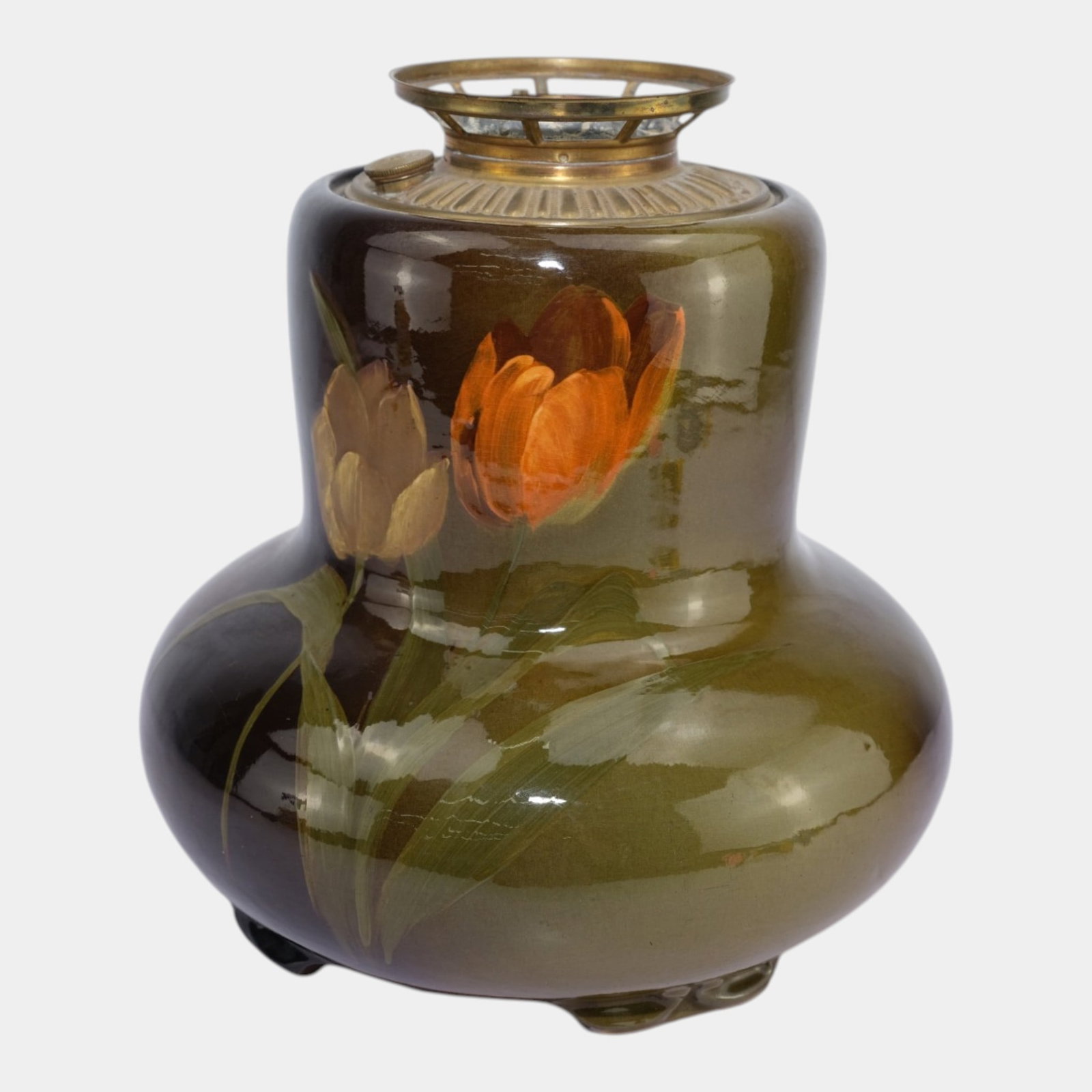 Weller Loulwelsa 1900s Vintage Art Pottery Ceramic Oil Lamp Base: Professional, fast, and affordable in house shipping available for all items.For higher resolution images please visit www.bid.craftedauctions.com Weller Loulwelsa 1900s Vintage Art Pottery Ceramic Oi