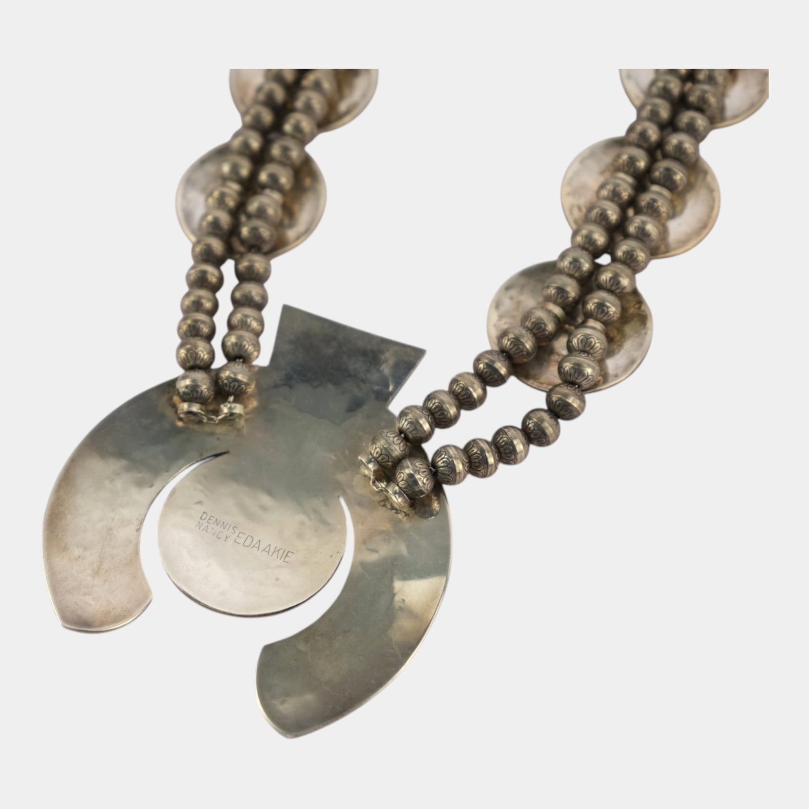Dennis & Nancy Edaakie Zuni Native American Sterling Cardinal & Other Bird Inlay Squash Blossom - 5