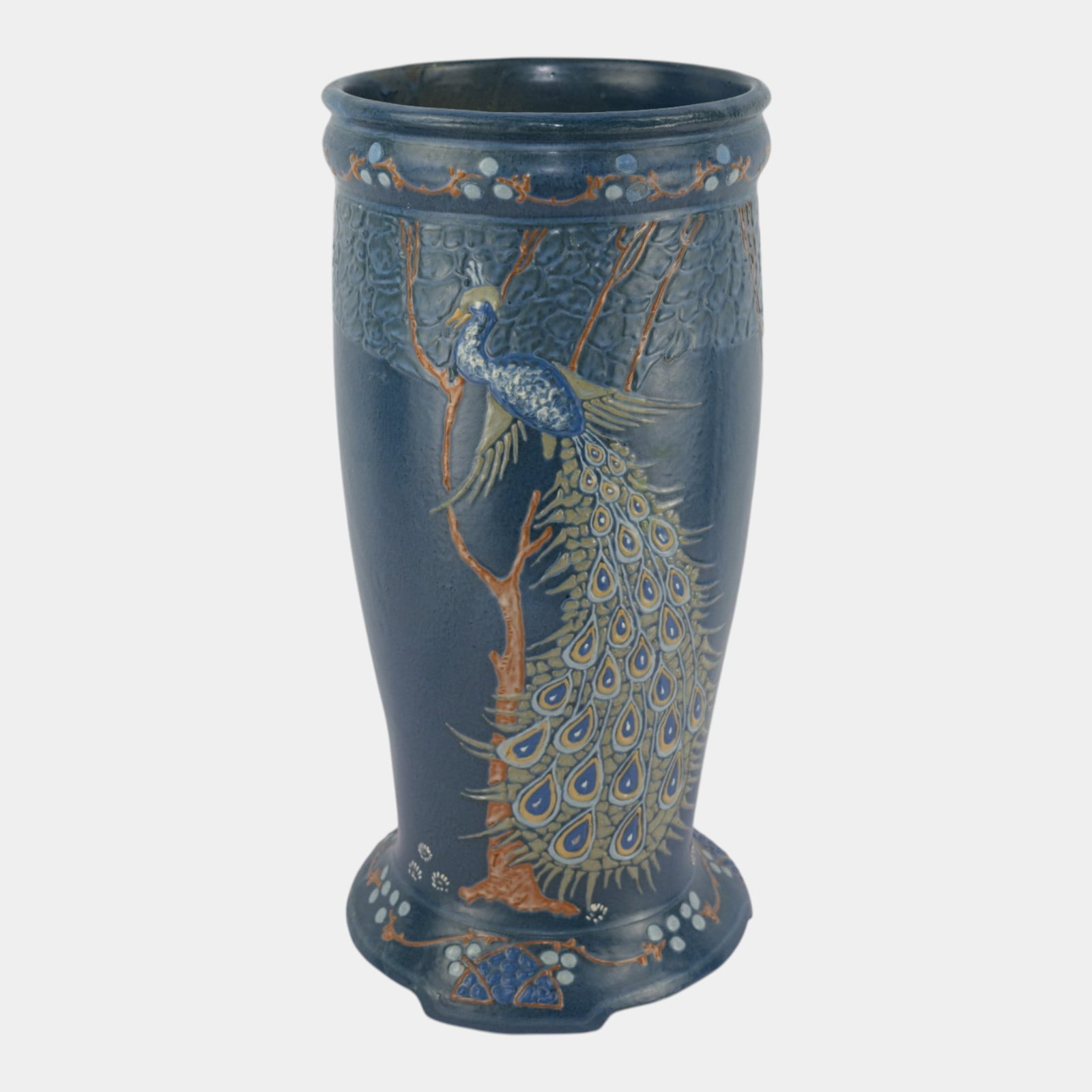 Frederick Rhead For Roseville Pottery Early 1900s Peacock Decorated Landscape Umbrella Stand (1 of 9)