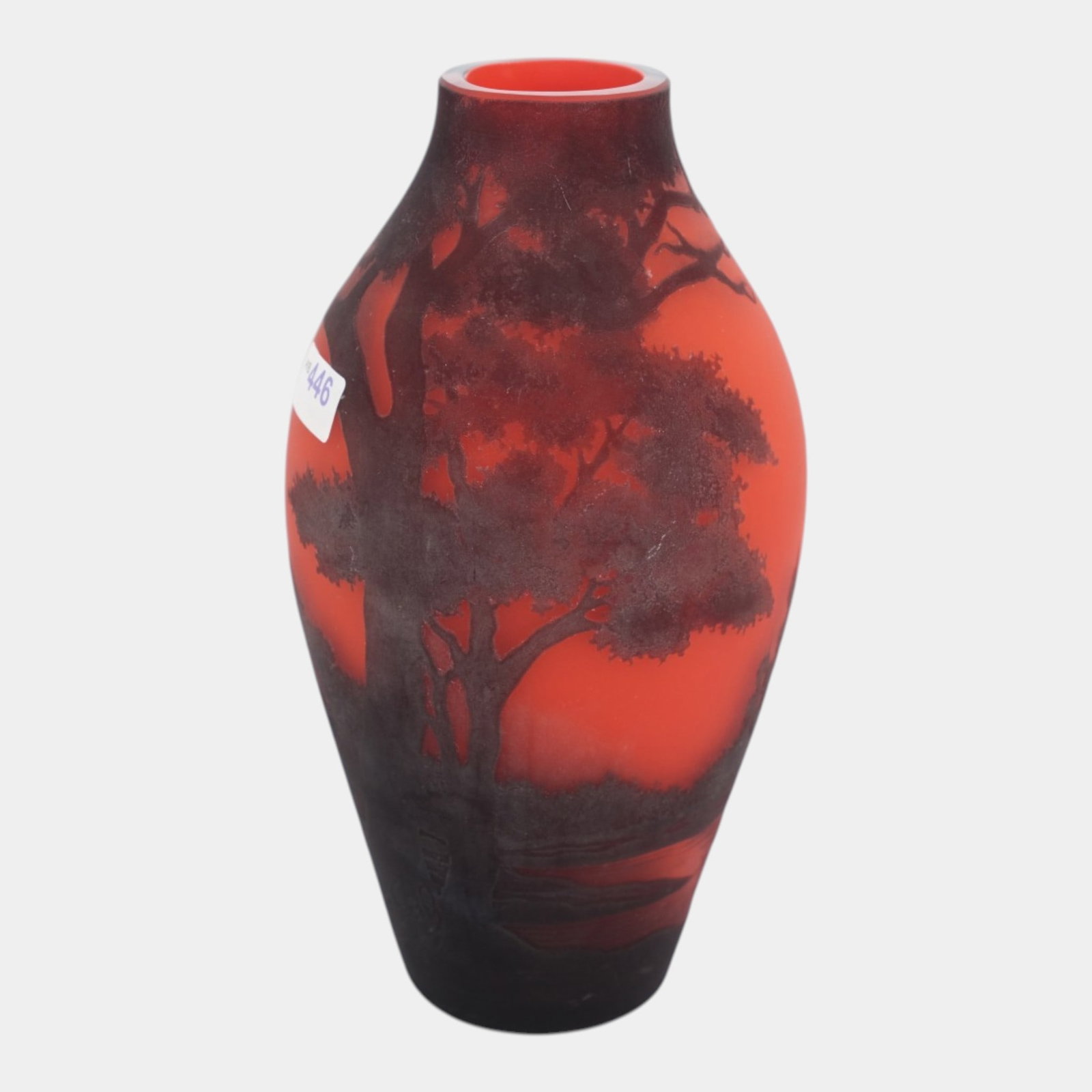 Richard Burgsthall For Loetz Early 1900s Orange Red Scenic Ruins On River Cameo Art Glass Vase - 2