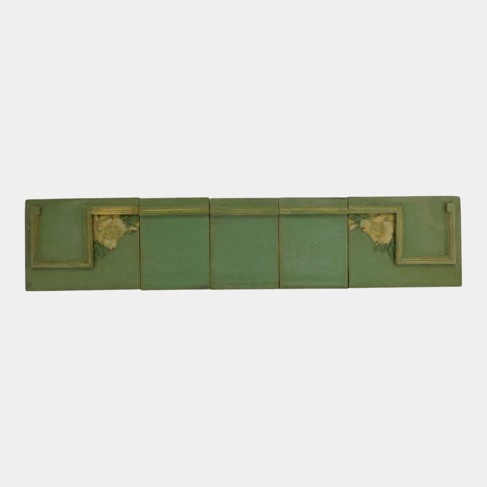 Rookwood Faience Early 1900s Five Piece Matte Green Floral Border Architectural Tile Frieze Set (1 of 2)