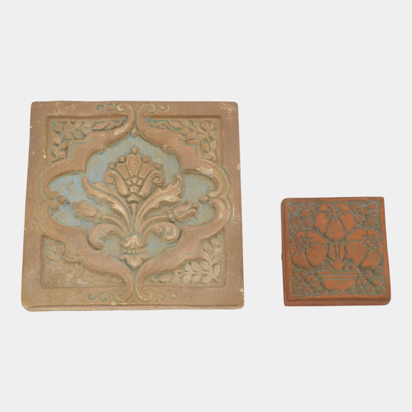 Batchelder Los Angeles California 1920s Brown Art Pottery Decorative Floral In Relief Tiles (1 of 2)