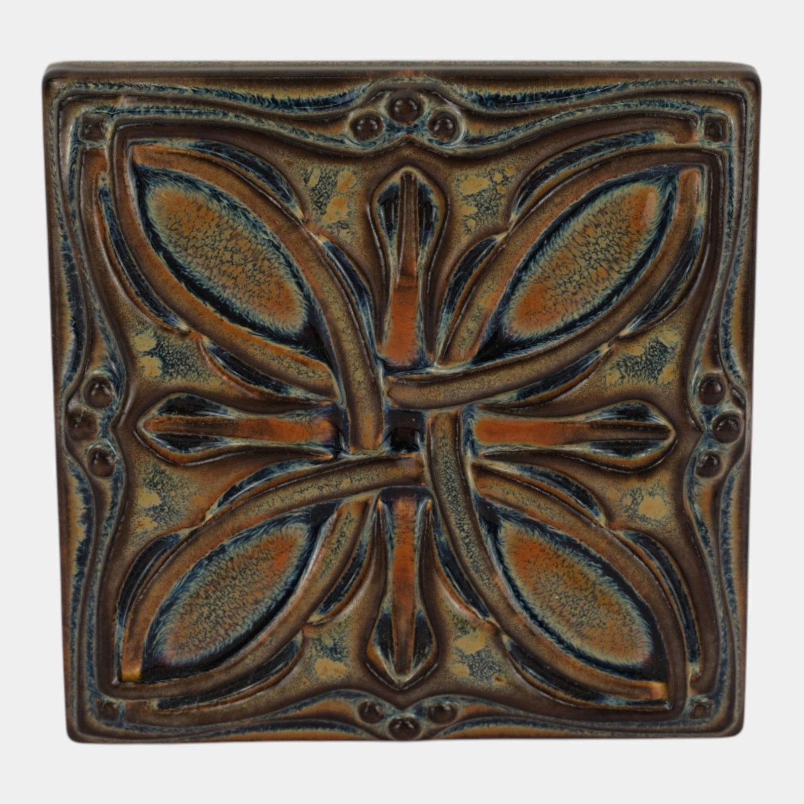 Motawi Tileworks Blue Brown Moonstone Glaze Stylized Dragonfly Arts And Crafts Art Pottery Tile: Professional, fast, and affordable in house shipping available for all items.For higher resolution images please visit www.bid.craftedauctions.com Motawi Tileworks Blue Brown Moonstone Glaze Stylized 