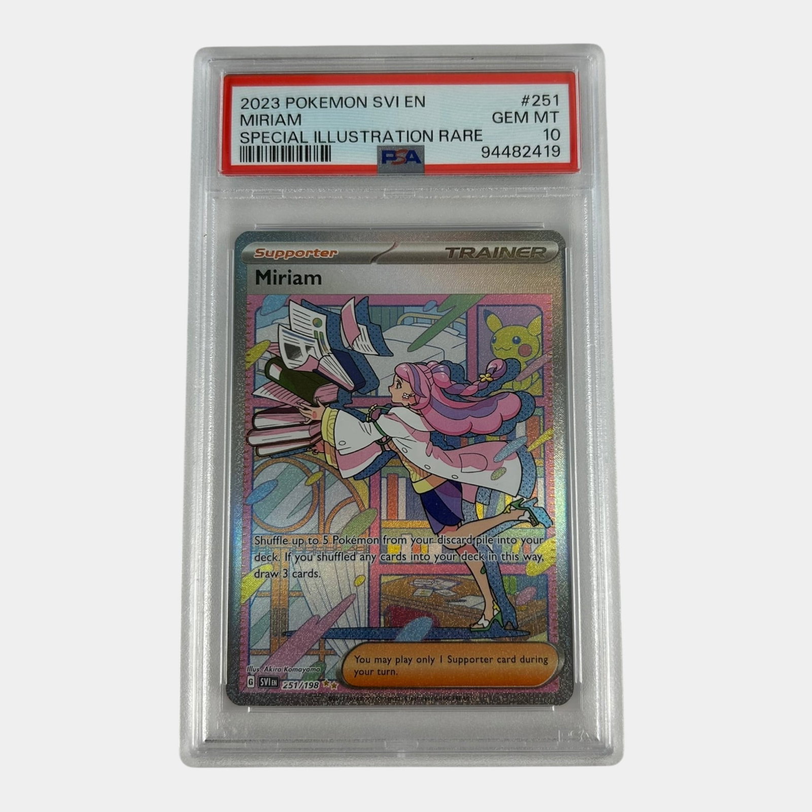 Miriam 251/198 PSA 10 Scarlet & Violet Base Set Special Illustration Rare Graded Pokemon Card: Professional, fast, and affordable in house shipping available for all items.For higher resolution images please visit www.bid.craftedauctions.com Miriam 251/198 PSA 10 Scarlet & Violet Base Set Speci