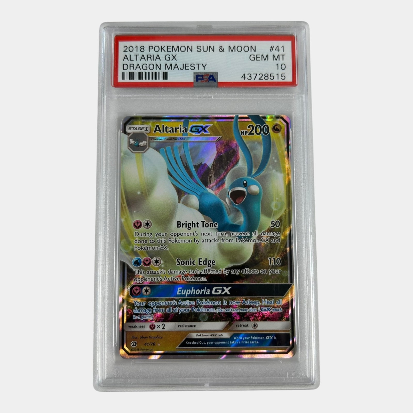 Altaria GX 41/70 PSA 10 Dragon Majesty Sun & Moon Rare GX Mint Graded Pokemon Card (1 of 2)