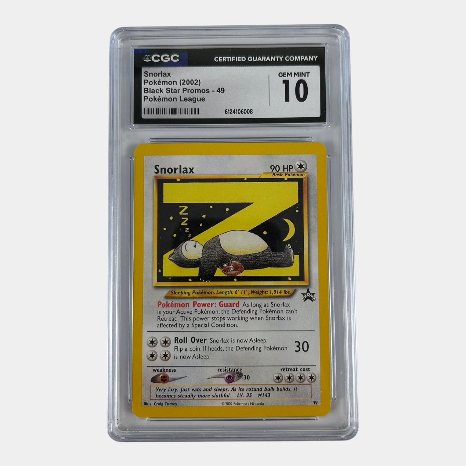 Snorlax 49 CGC 10 Wizards Of Coast 2002 Black Star Promo Rare Graded Pokemon Card (1 of 2)