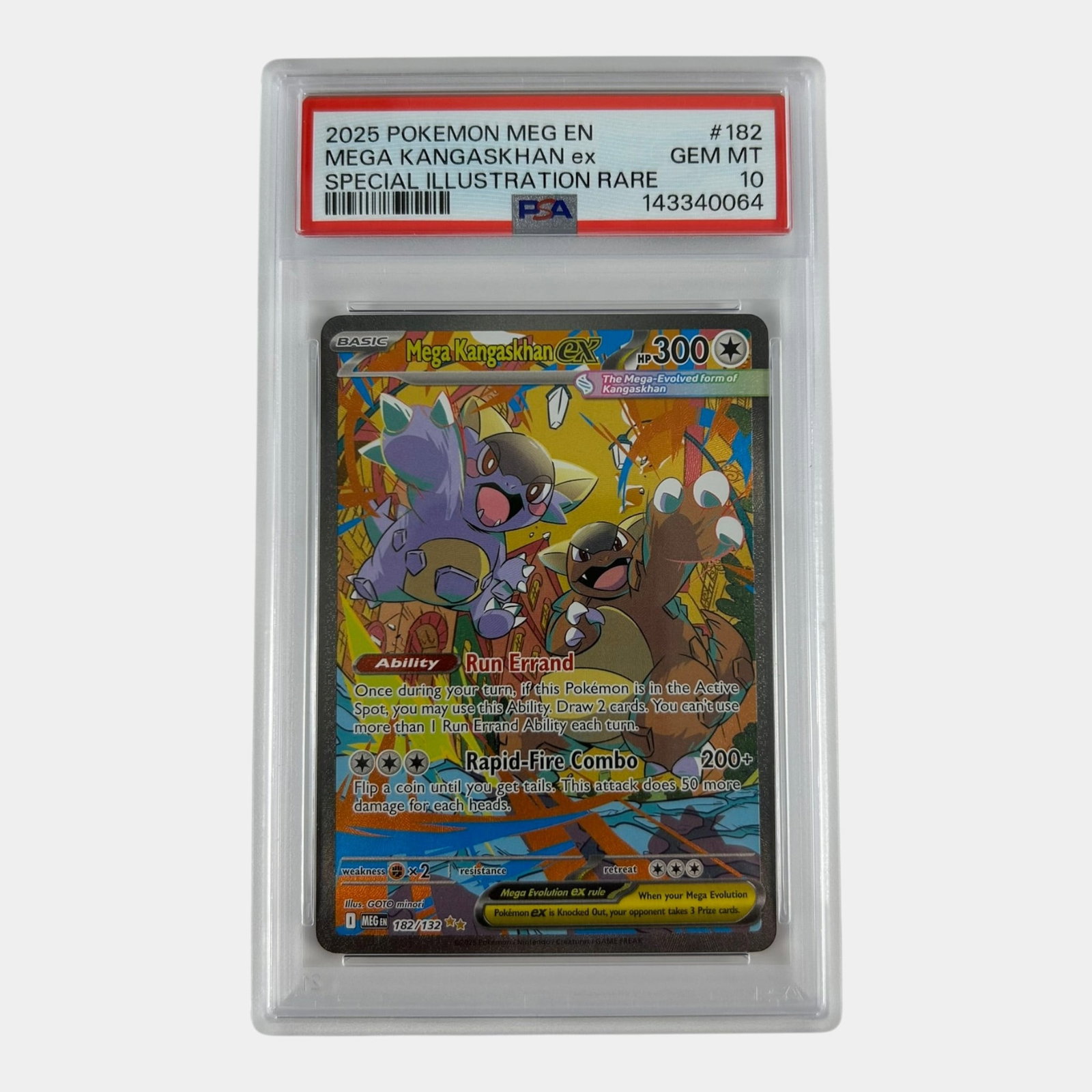 Mega Kangaskhan EX 182/132 PSA 10 Mega Evolution Base Set Special Illustration Rare Graded Pokemon: Professional, fast, and affordable in house shipping available for all items.For higher resolution images please visit www.bid.craftedauctions.com Mega Kangaskhan EX 182/132 PSA 10 Mega Evolution Base