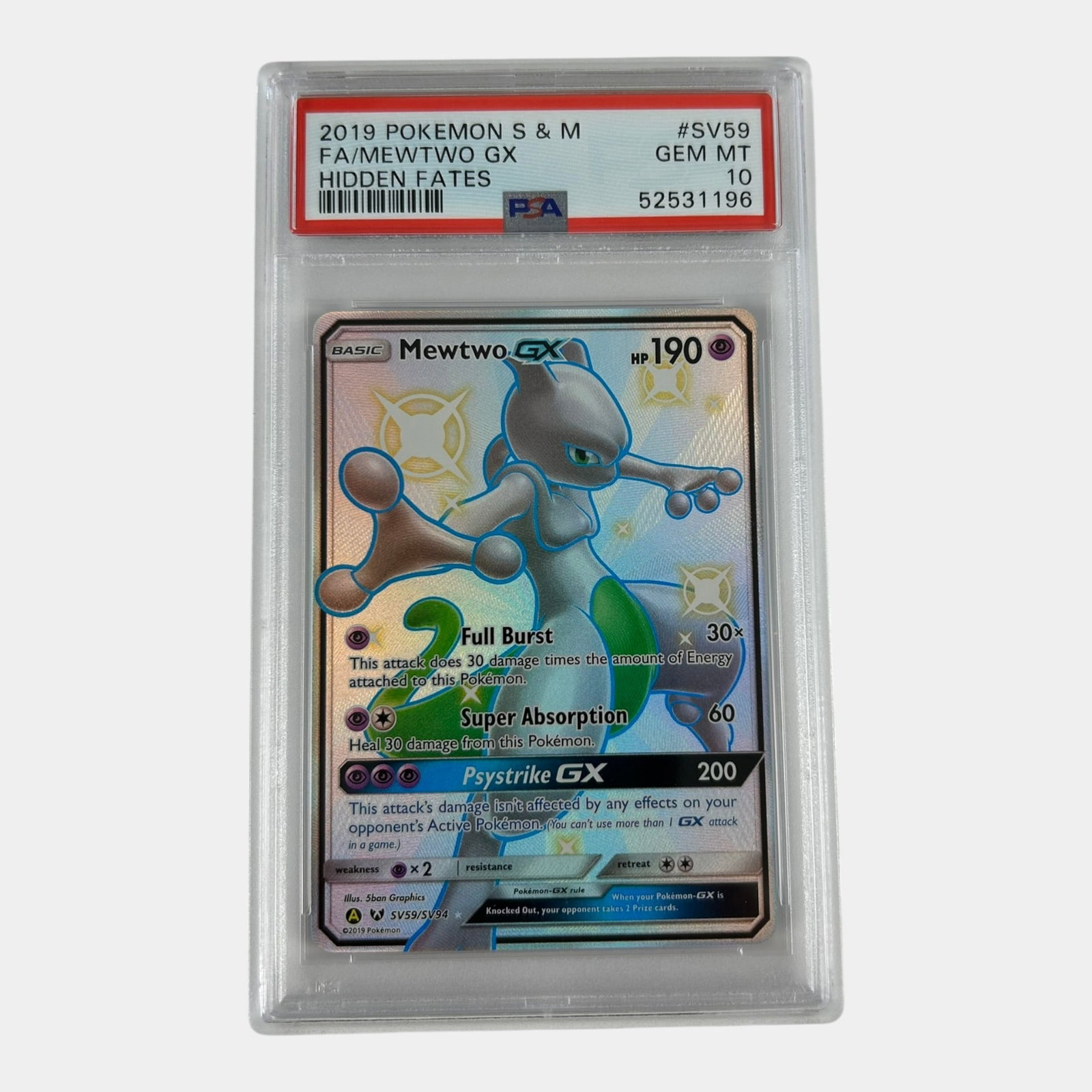 Mewtwo GX SV59/SV94 PSA 10 Hidden Fates Sun & Moon Rare Mint Graded Pokemon Card (1 of 2)
