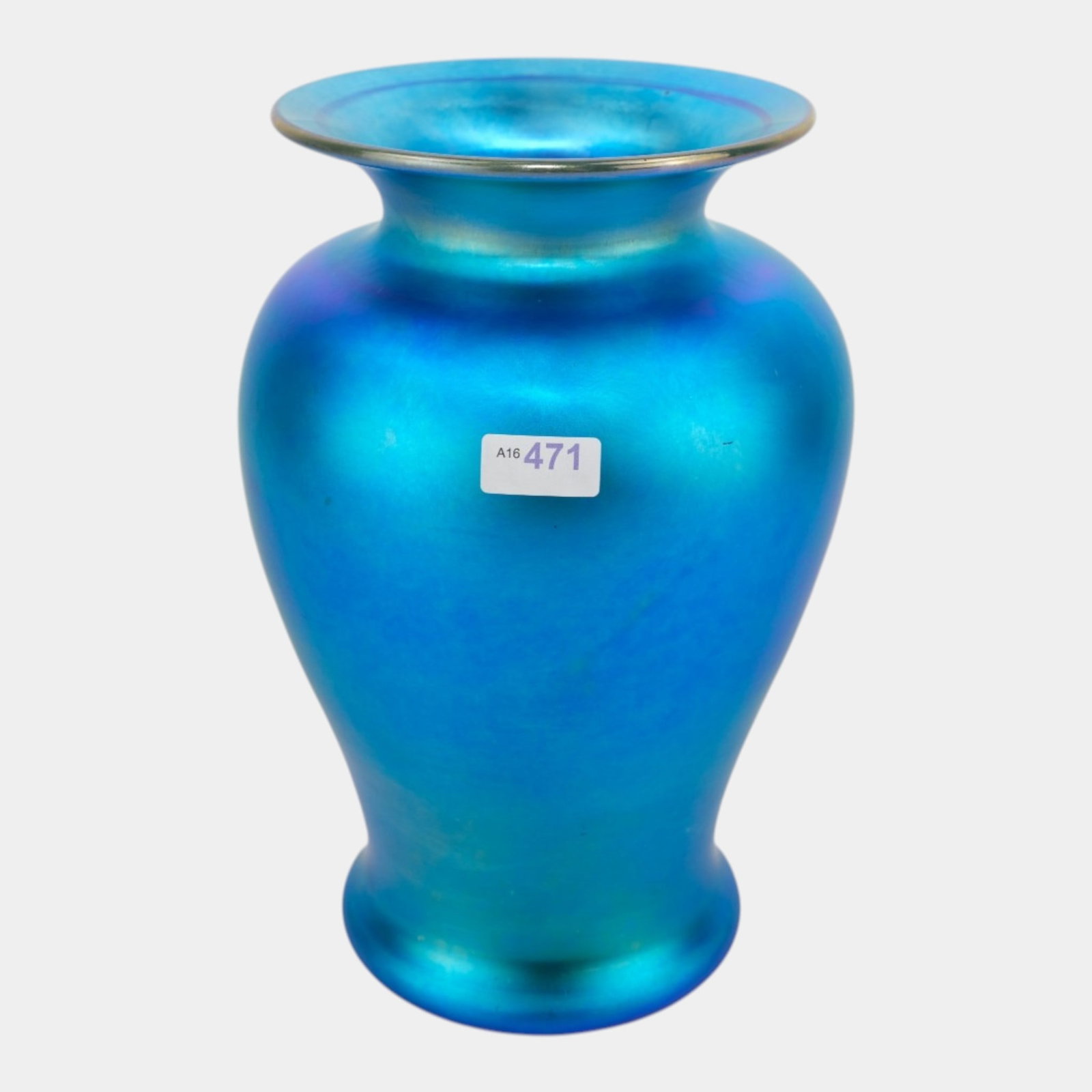 Steuben American Iridescent Blue Aurene Baluster Shape Flared Rim Art Glass Vase - 2