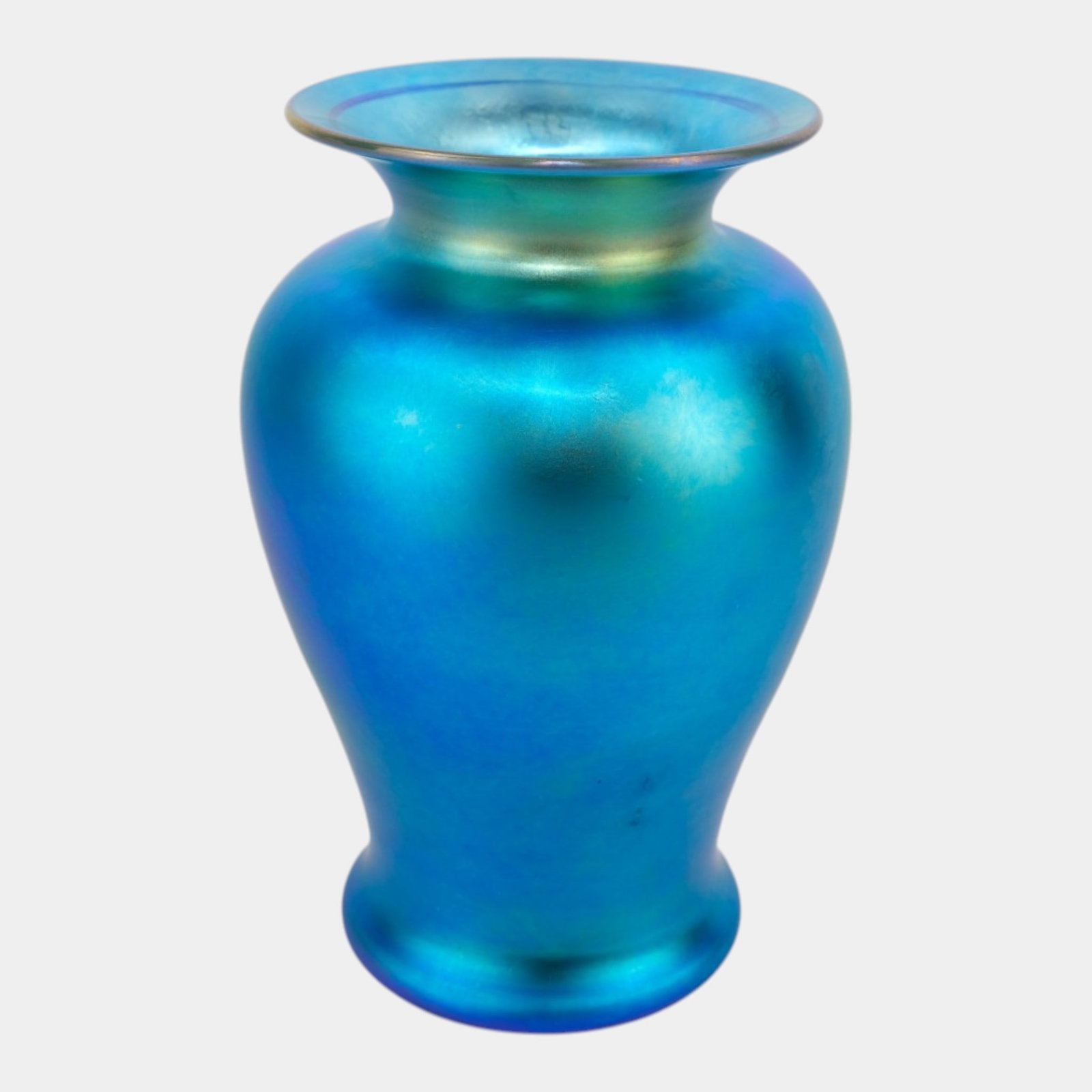 Steuben American Iridescent Blue Aurene Baluster Shape Flared Rim Art Glass Vase - 3