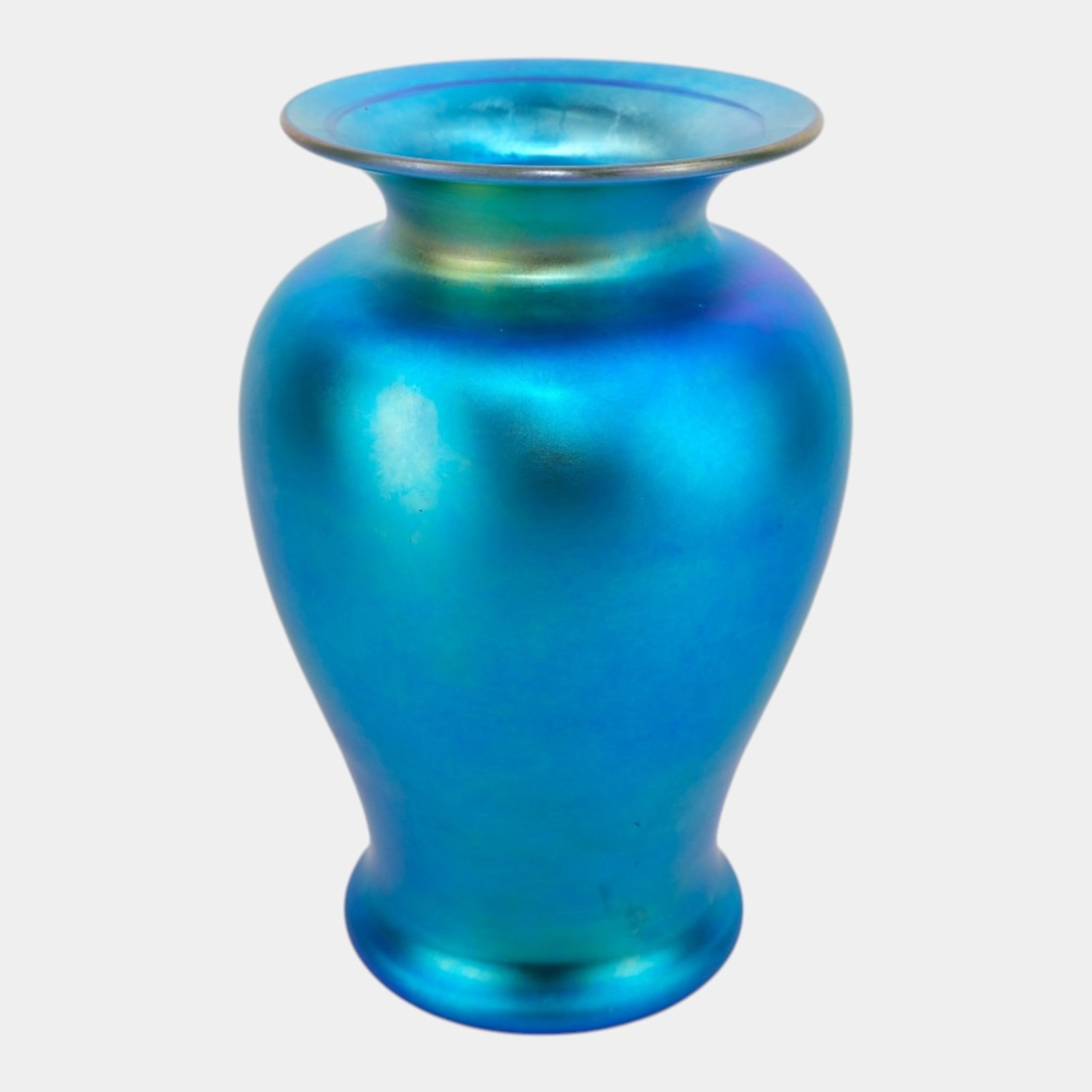 Steuben American Iridescent Blue Aurene Baluster Shape Flared Rim Art Glass Vase - 4