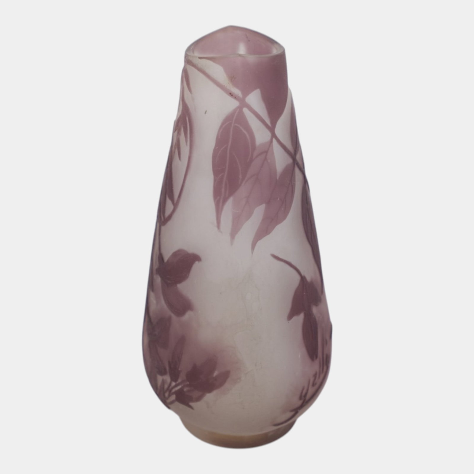 Galle Early 1900s French Art Nouveau Purple & White Leaf & Branch Decorated Cameo Art Glass Vase - 2