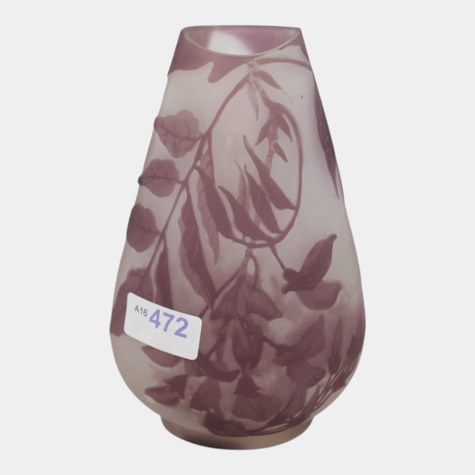 Galle Early 1900s French Art Nouveau Purple & White Leaf & Branch Decorated Cameo Art Glass Vase - 3