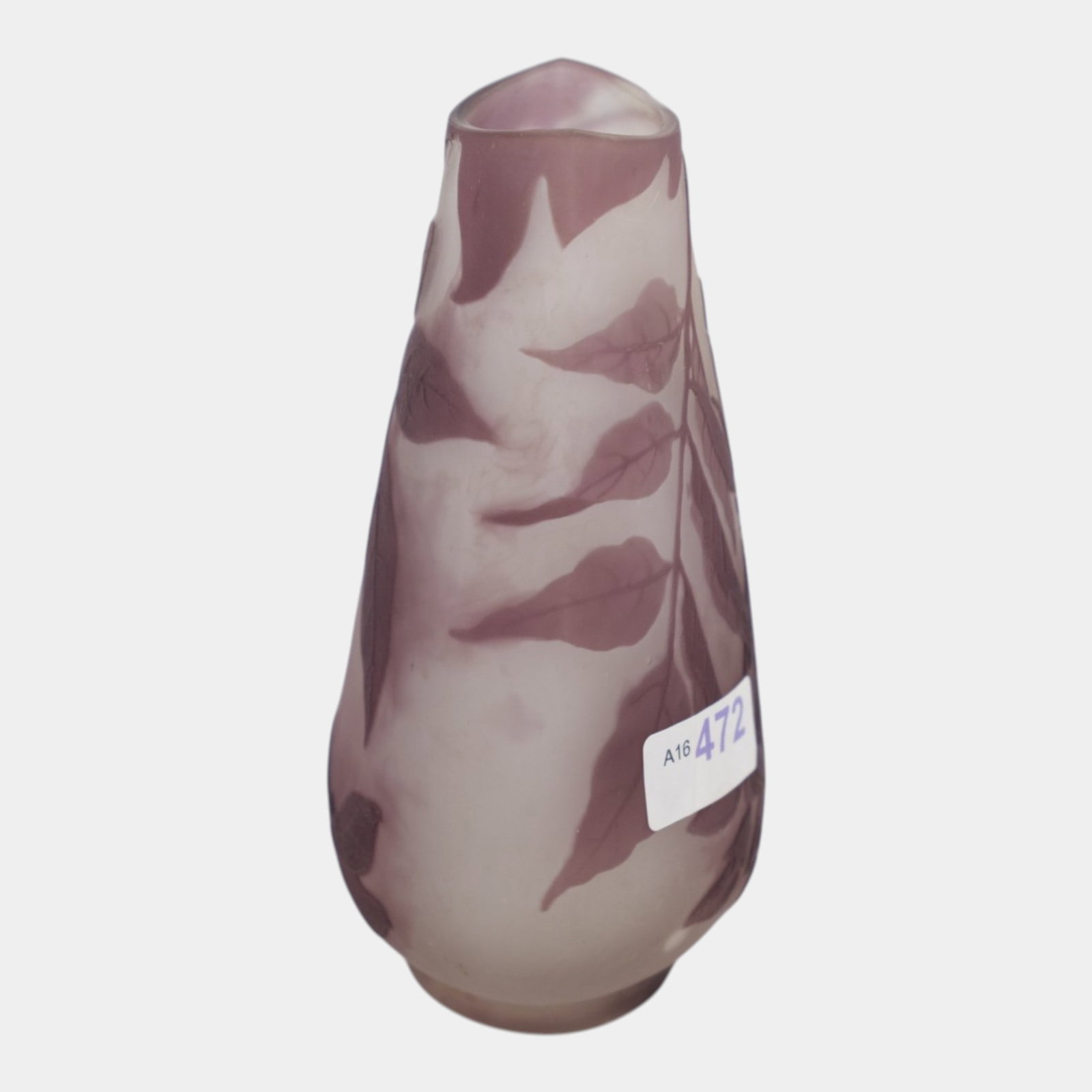 Galle Early 1900s French Art Nouveau Purple & White Leaf & Branch Decorated Cameo Art Glass Vase - 4