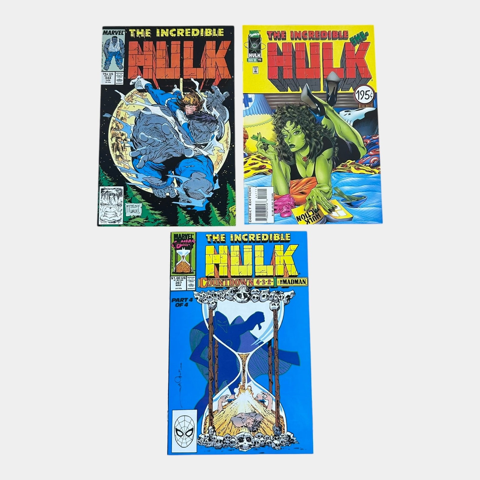 The Incredible Hulk #344, 367, & 441 High Grade Key Comic Book Macfarlane & Pulp Fiction Cover: Professional, fast, and affordable in house shipping available for all items.For higher resolution images please visit www.bid.craftedauctions.com The Incredible Hulk #344, 367, & 441 High Grade Key C