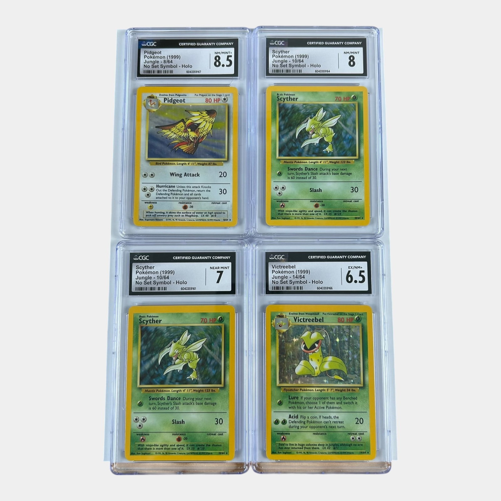Misprint Jungle Base Set Missing Set Symbol CGC Graded Holo Pidgeot, Scyther, & Victreebel Pokemon (1 of 2)