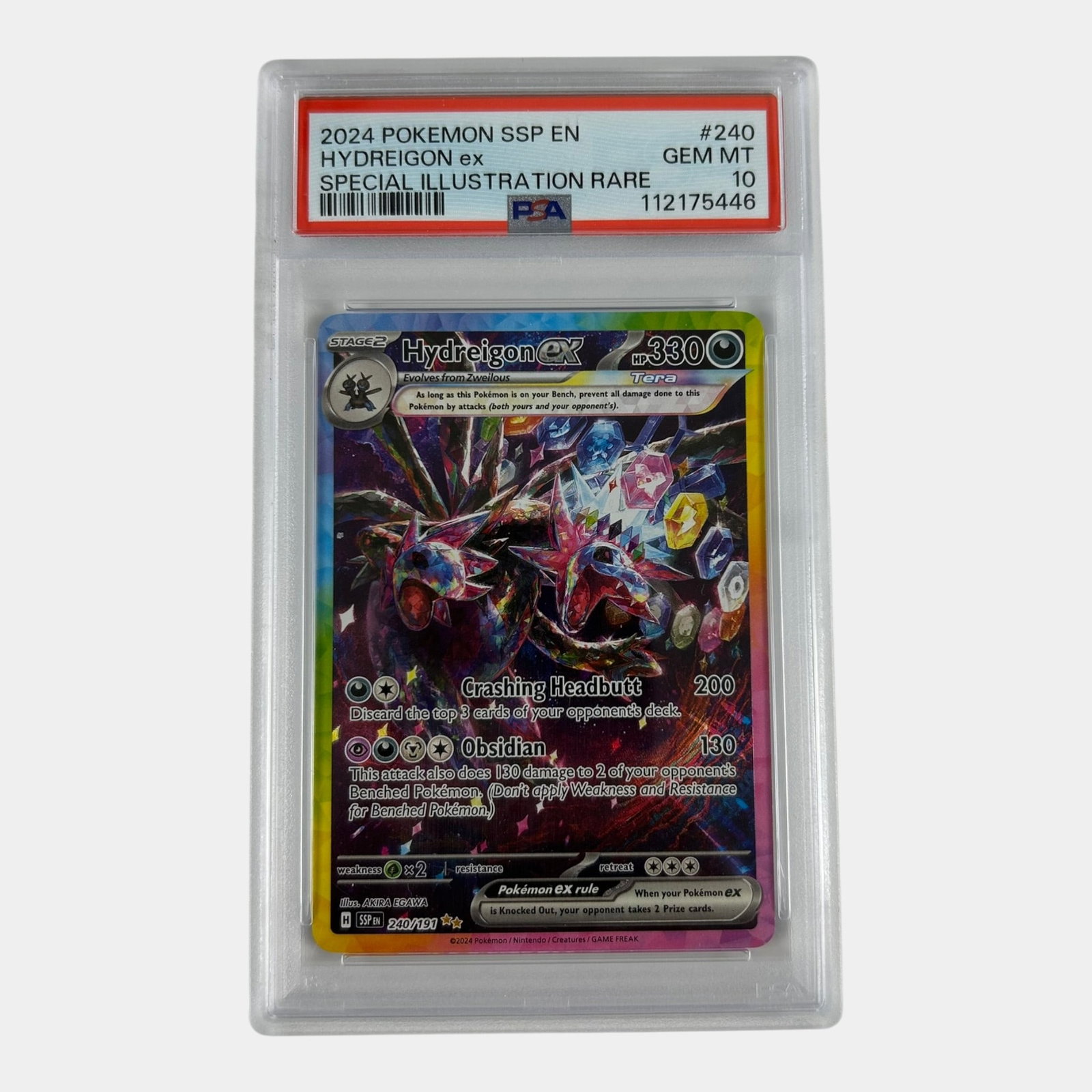 Hydreigon EX 240/191 PSA 10 Surging Sparks Scarlet & Violet Special Illustration Rare SIR Graded: Professional, fast, and affordable in house shipping available for all items.For higher resolution images please visit www.bid.craftedauctions.com Hydreigon EX 240/191 PSA 10 Surging Sparks Scarlet & 