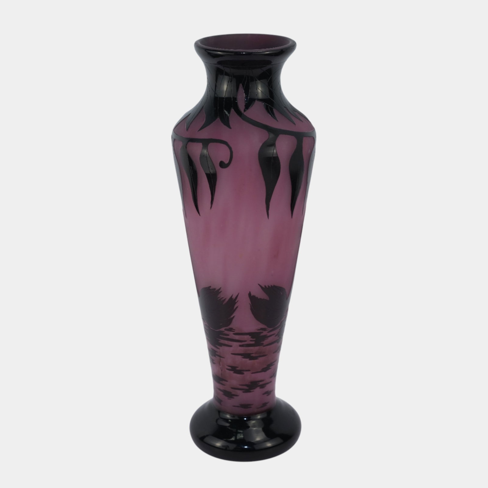 Schneider Le Verre Francais 1920s French Purple Art Deco Cameo Glass Birds Vase - 2