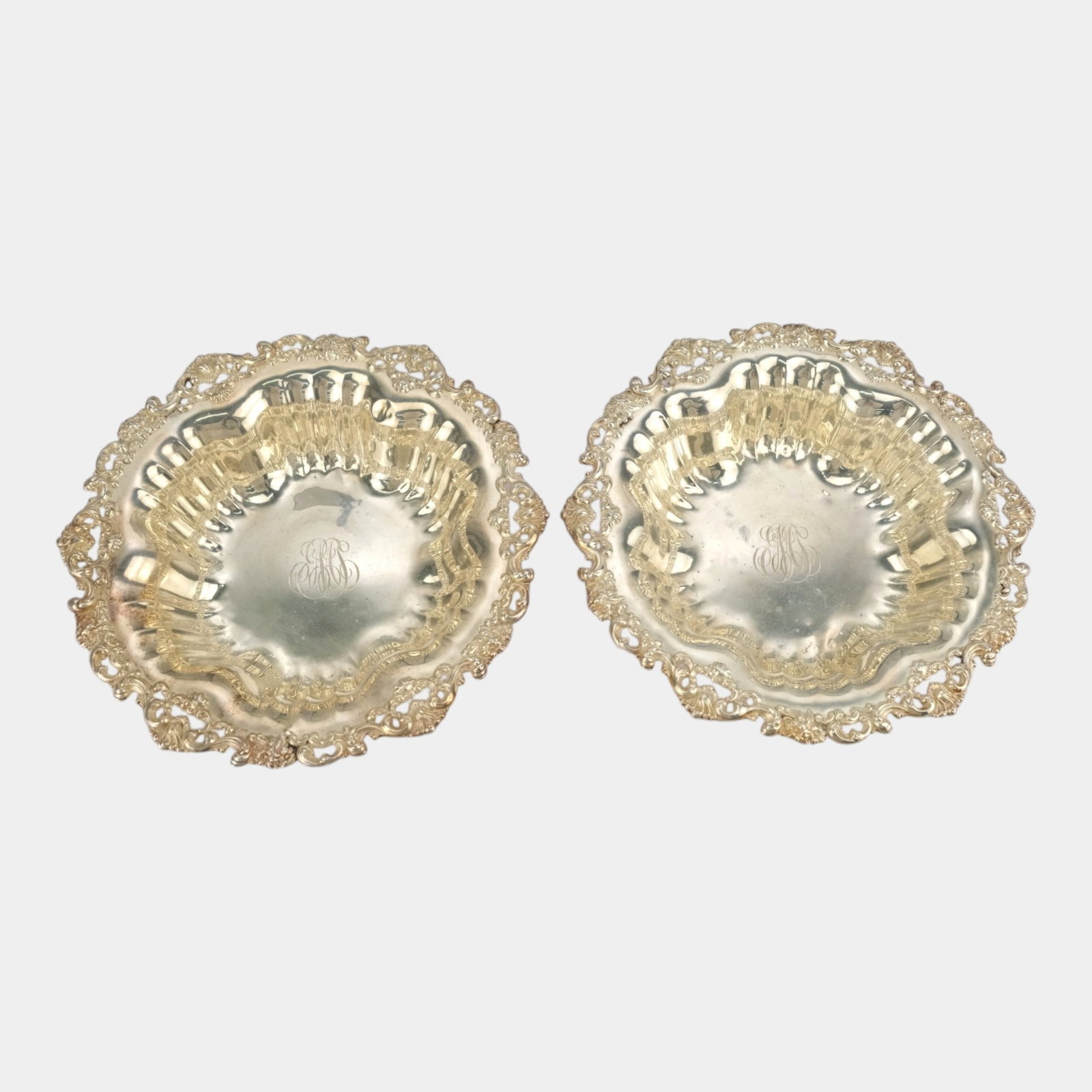 Black Starr & Frost Early 20th Century Sterling Silver 925 Scalloped Rim Monogrammed Bon Bon Bowls (1 of 4)