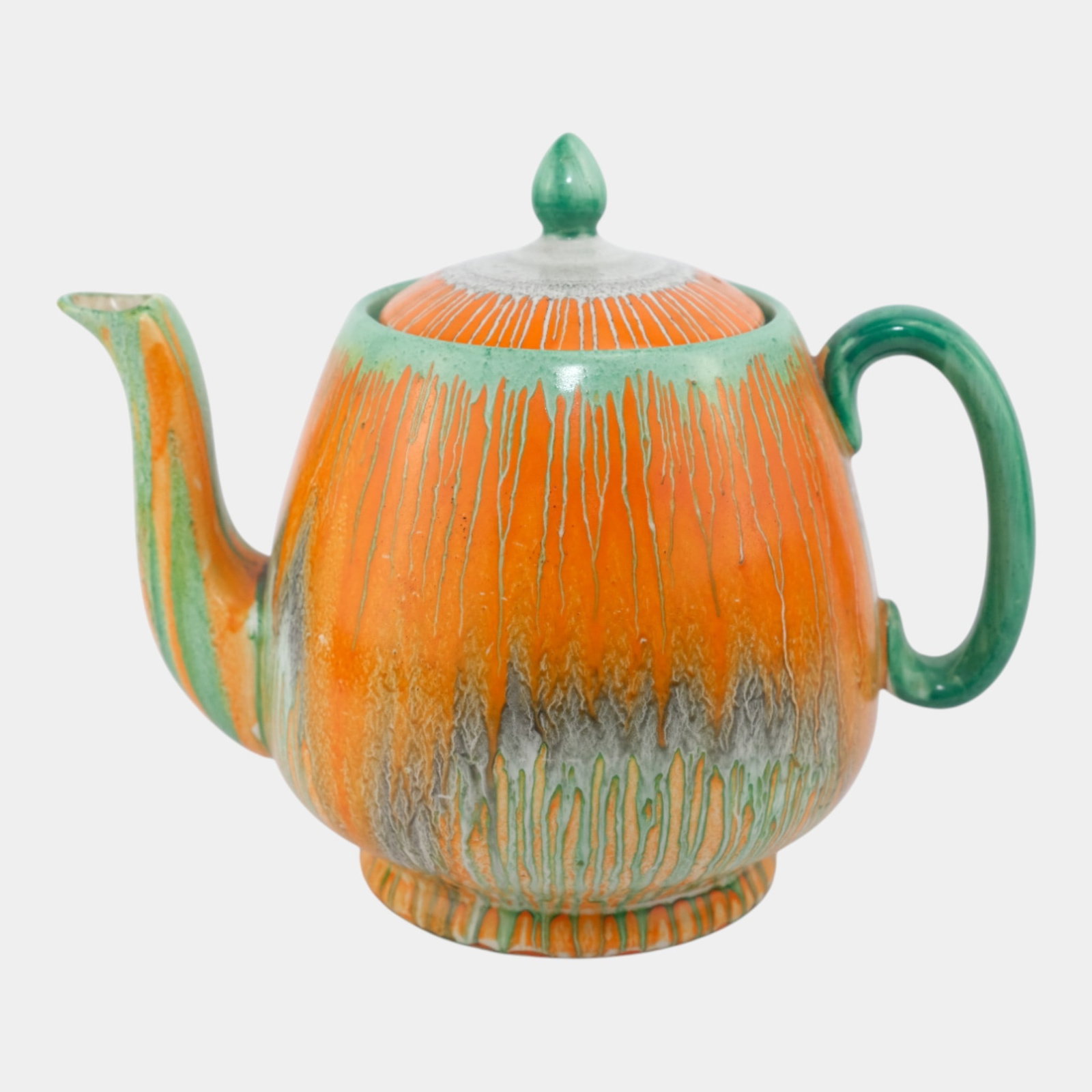 Shelley English Art Deco 1930s Harmony Drip Glaze Orange Green Ceramic Teapot: Professional, fast, and affordable in house shipping available for all items.For higher resolution images please visit bid.craftedauctions.com Shelley English Art Deco 1930s Harmony Drip Glaze Orange 