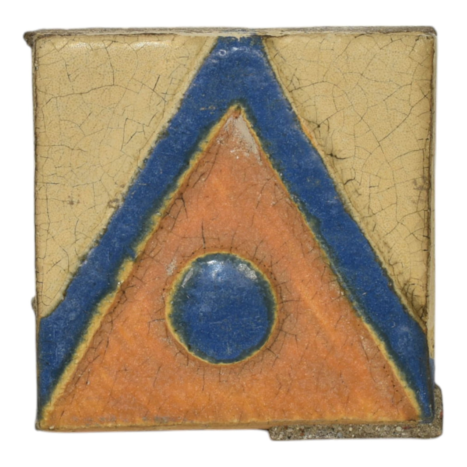 Flint Faience Vintage Art Pottery Blue Orange Ceramic Art Deco Geometric Tile (1 of 6)