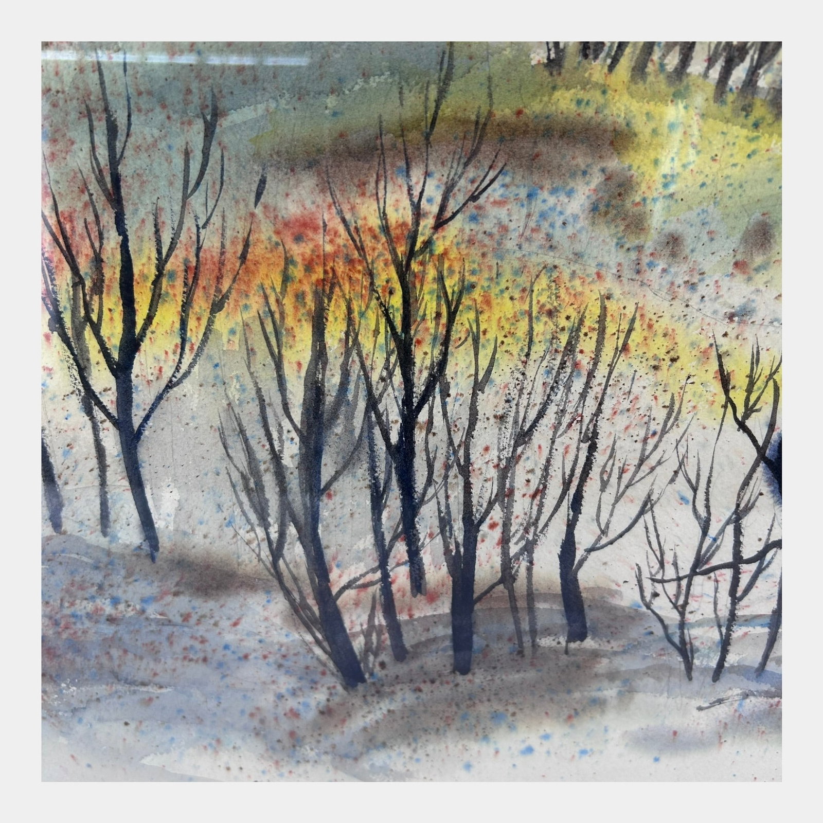 Aileen Burg Mid 20th Century Scenic Landscape Trees Watercolor Framed Painting - 4