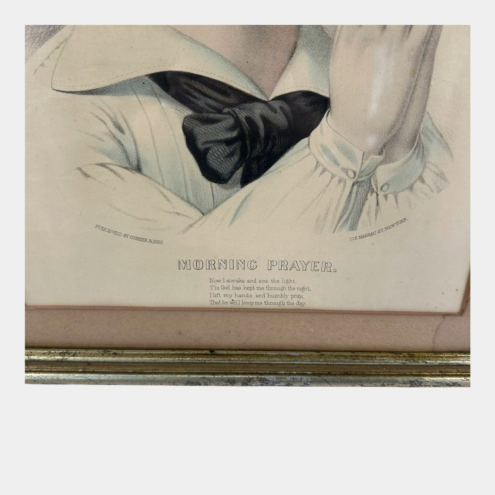 Currier & Ives 19th Century Victorian Gold Gilt Framed "Morning Prayer" Hand-Colored Lithograph - 3