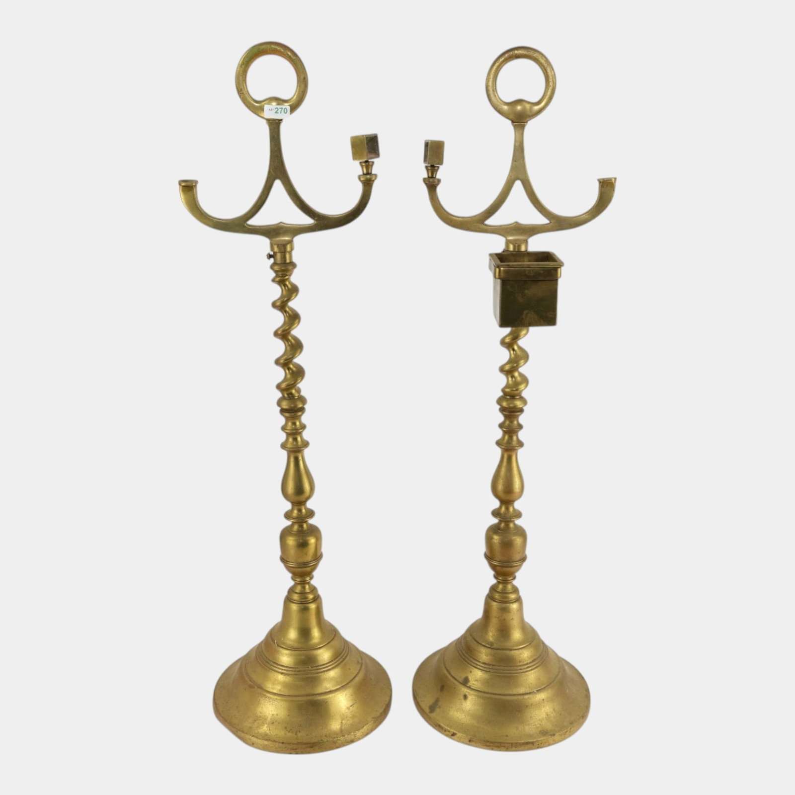 20th Century Brass Twist Candelabra Form Footed 29" Tall Smoking Stands (1 of 6)