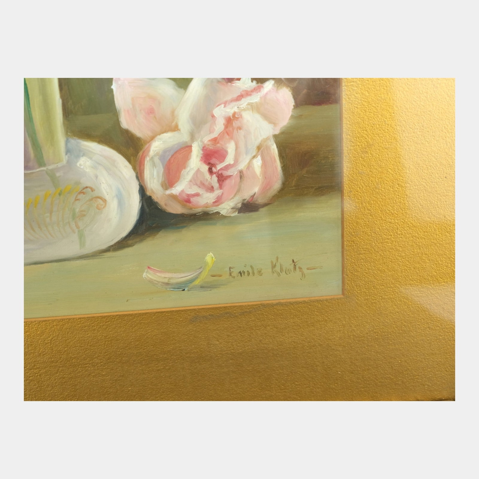 Early 20th Century Signed Floral Still Life Oil Painting Roses In Glass Vase Framed Impressionist - 3