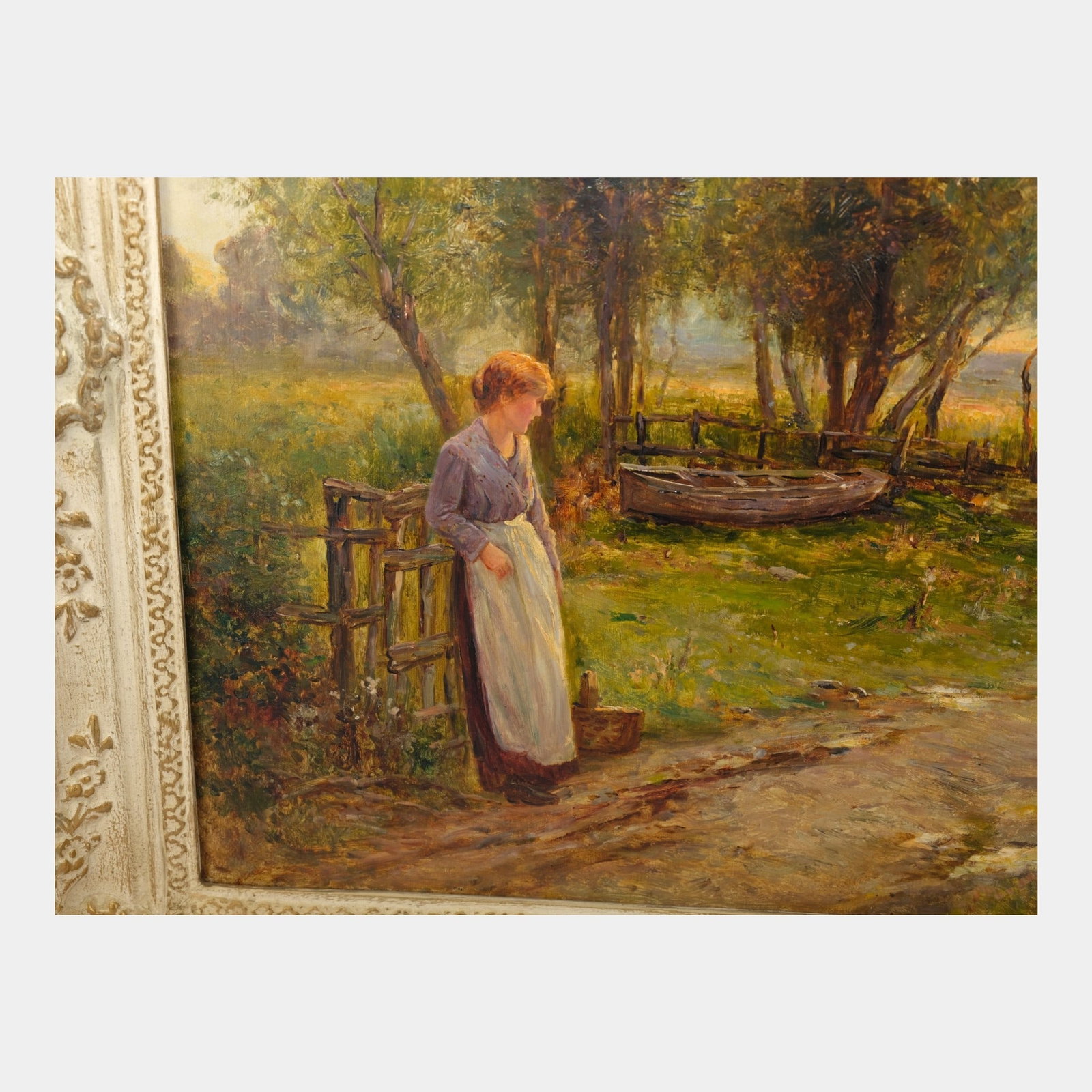 Ernest Walbourn (English, 1872-1927) "The Ferry" Scenic Women And Children River Rowboat Oil On - 5
