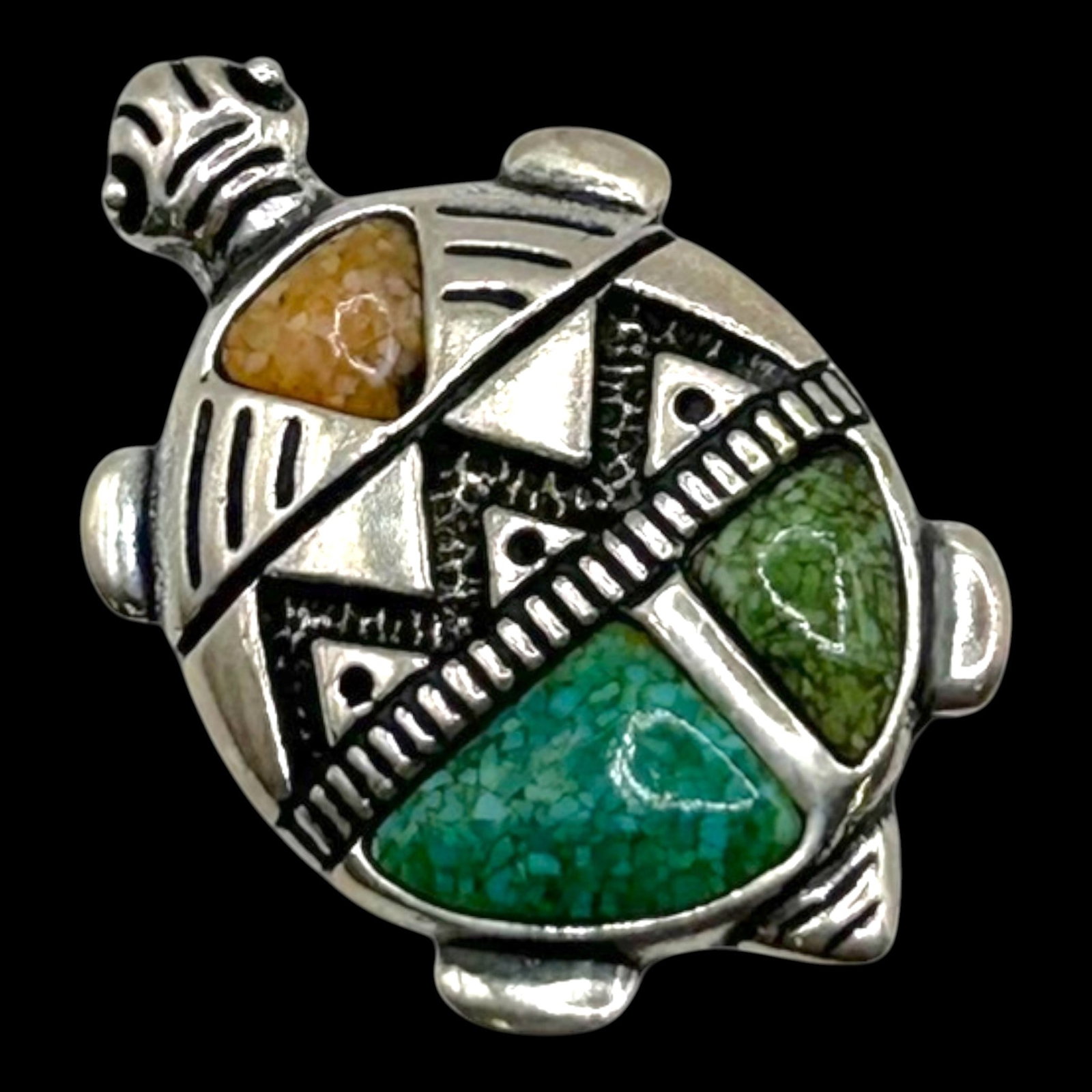 Carolyn Pollack For Relios Sterling Silver 925 Turquoise Jasper Inlay Turtle Brooch Pendant Enhancer: Professional, fast, and affordable in house shipping available for all items.For higher resolution images please visit bid.craftedauctions.com Southwestern sterling silver turtle pendant enhancer by C