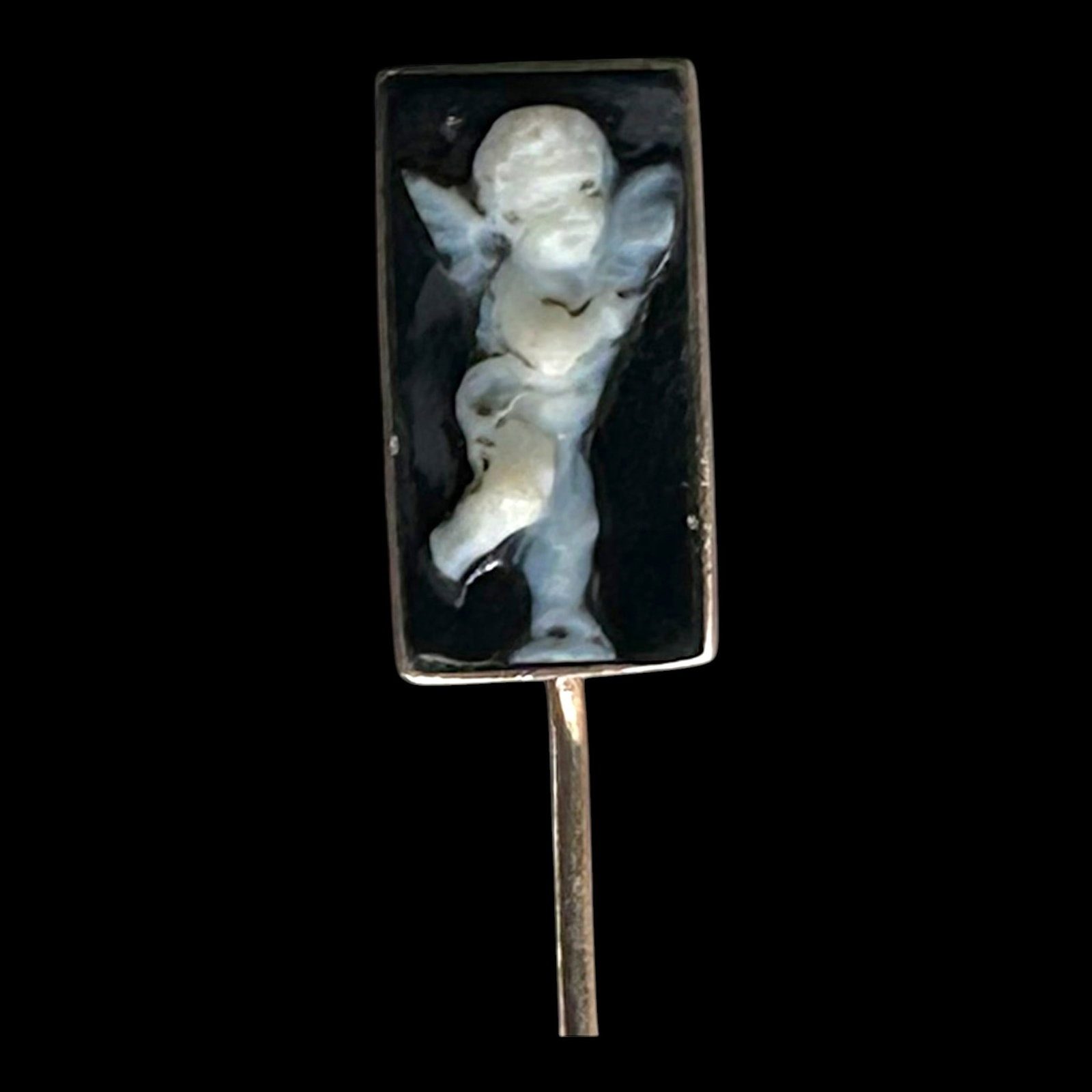 10K Yellow Gold Carved Mother Of Pearl Cameo Black Onyx Stick Pin Victorian (1 of 3)
