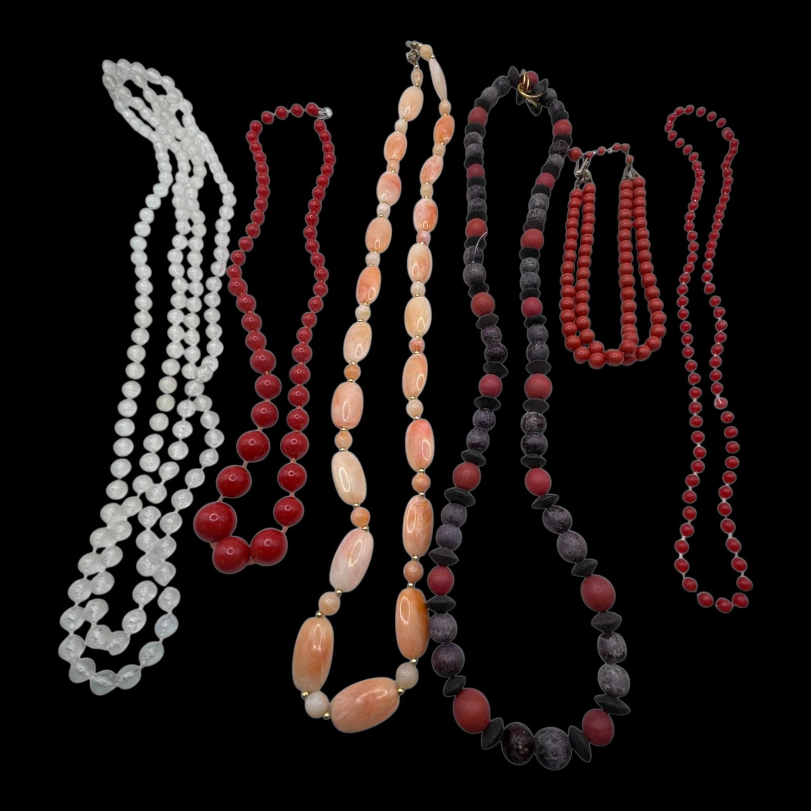 Costume Jewelry Beaded Necklace Lot With Glass Stone Acrylic And Simulated Coral Designs (1 of 1)