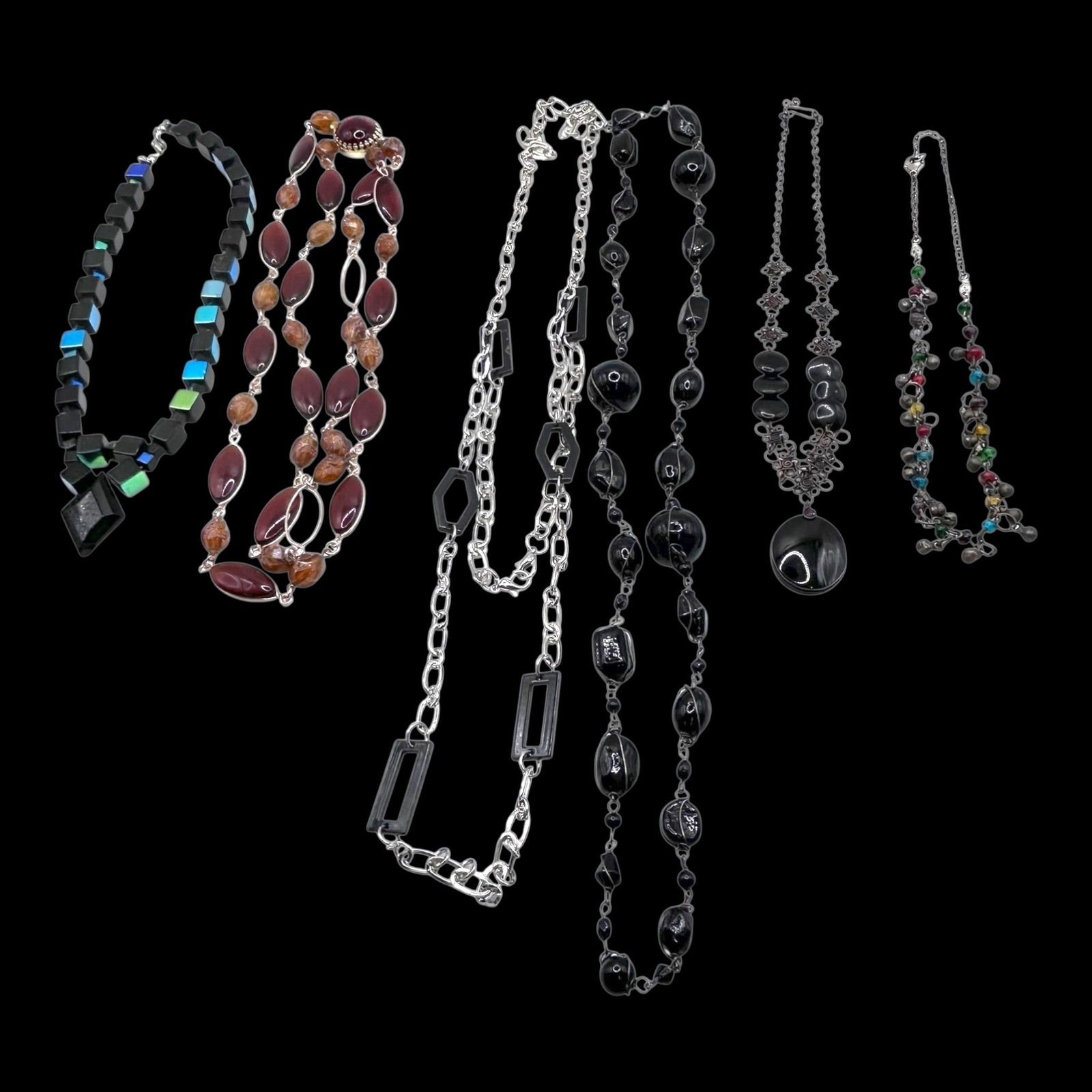 Costume Jewelry Mixed Necklace Lot With Beaded Chain Pendant And Black Fashion Designs (1 of 1)