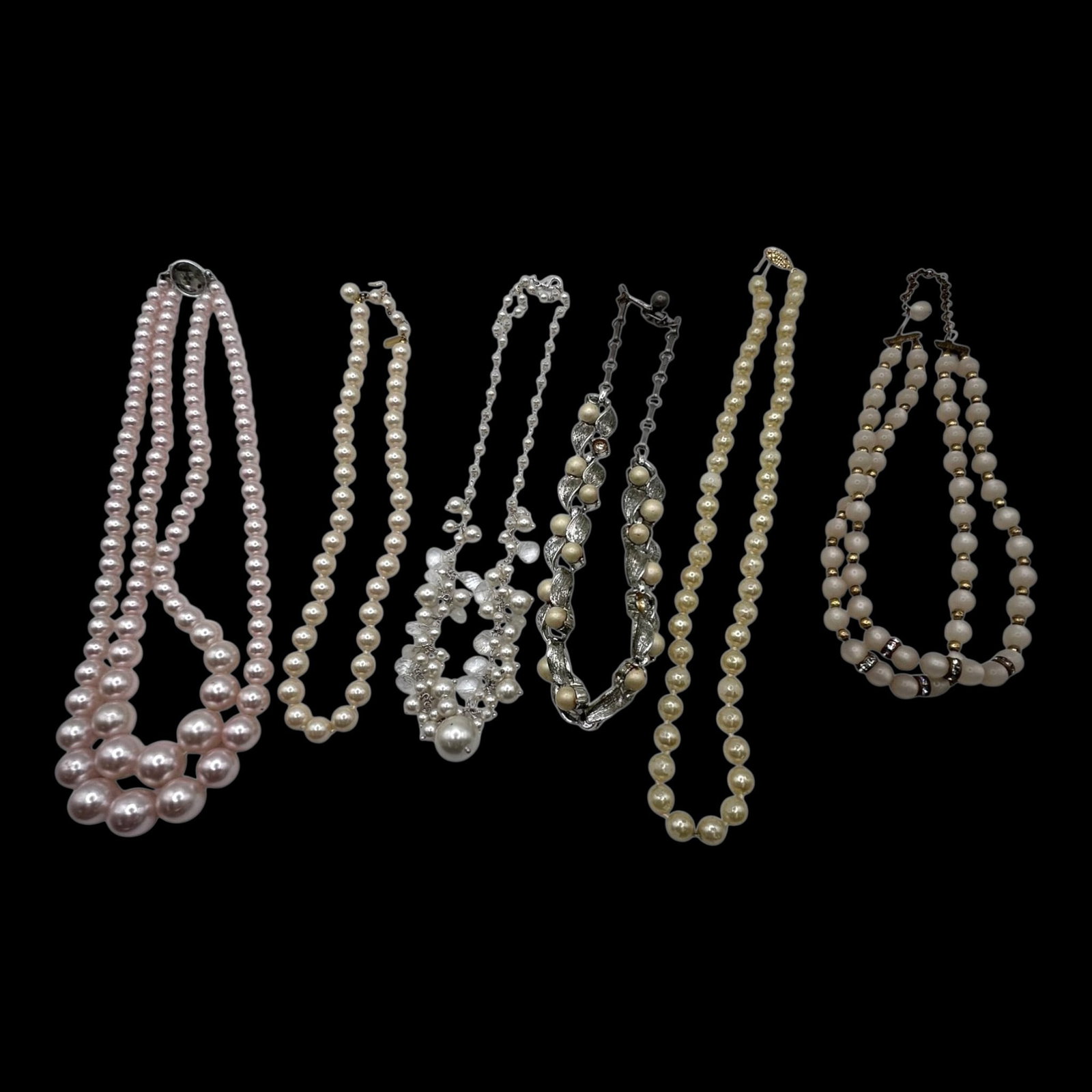 Costume Jewelry Faux Pearl Beaded Necklaces Mixed Glass Plastic And Rhinestone Fashion Lot (1 of 1)