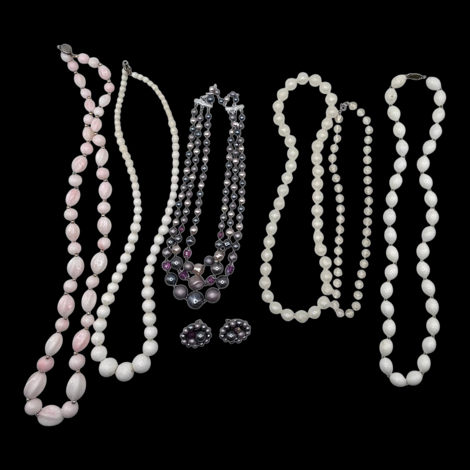 Faux Pearl Beaded Necklace & Clip On Earring Collection Costume Jewelry (1 of 2)