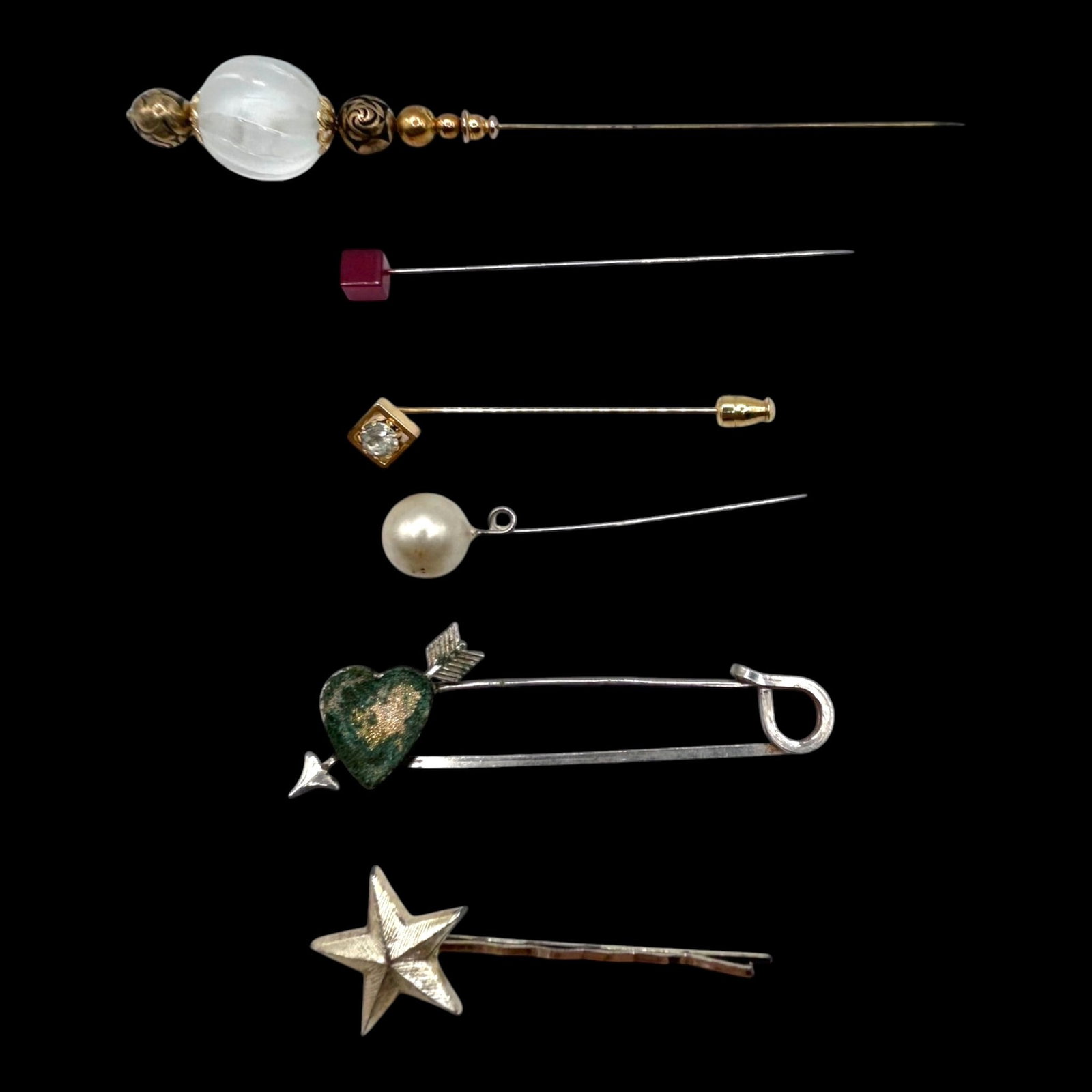 Vintage Hat Pin Stick Pin Safety Pin & Hair Pin Collection Costume Jewelry Mixed Lot (1 of 1)