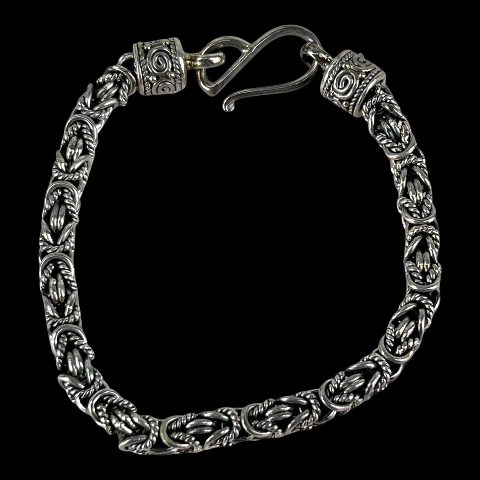 Desak Suarti Sterling Silver Byzantine Link Bracelet With Ornate Box Clasp & Bali Style End Caps (1 of 3)
