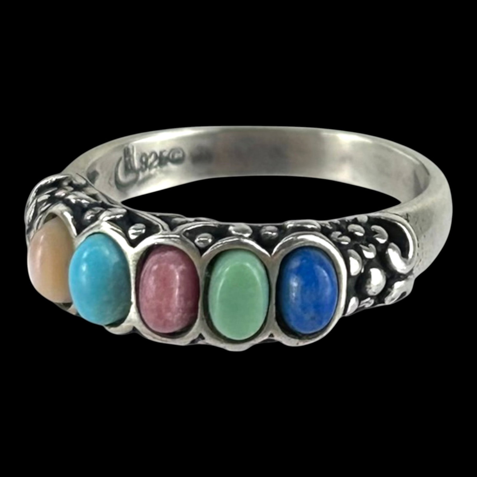 Carolyn Pollack For Relios Sterling Silver 925 Multi Gemstone Cabochon Scrollwork Band Ring (1 of 3)