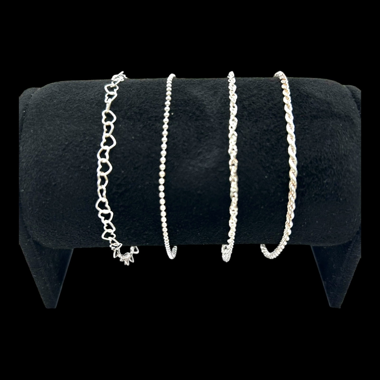 Sterling Silver Bracelet Collection Heart Link Beaded Rope & Figaro Chain Estate Jewelry (1 of 2)