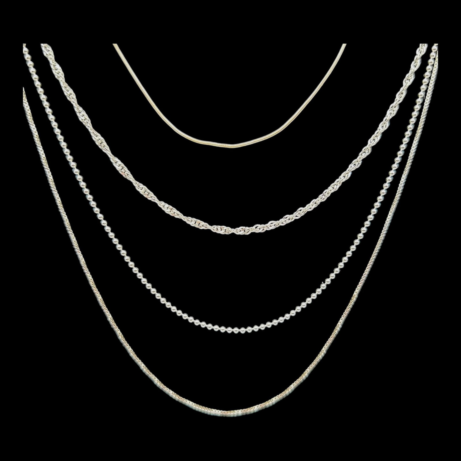 Sterling Silver Necklace Collection Snake Rope Box & Beaded Chain Estate Jewelry Four Pieces: Professional, fast, and affordable in house shipping available for all items.For higher resolution images please visit bid.craftedauctions.com Versatile sterling silver necklace collection featuring s