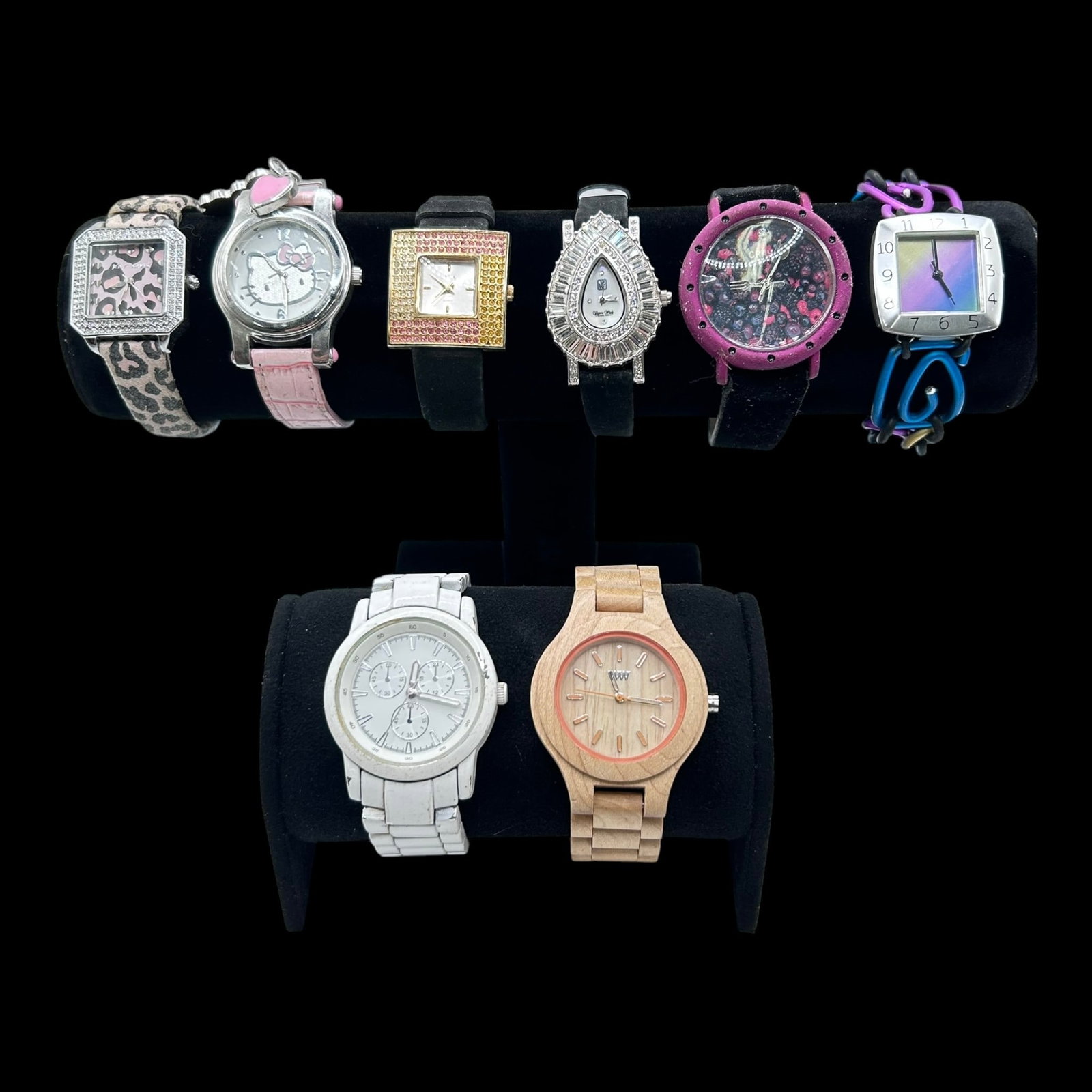 Fashion Quartz Wristwatch Collection Rhinestone Enamel Bracelet & Faux Leather Strap Designs: Professional, fast, and affordable in house shipping available for all items.For higher resolution images please visit bid.craftedauctions.com Assorted fashion quartz wristwatches featuring rhinestone