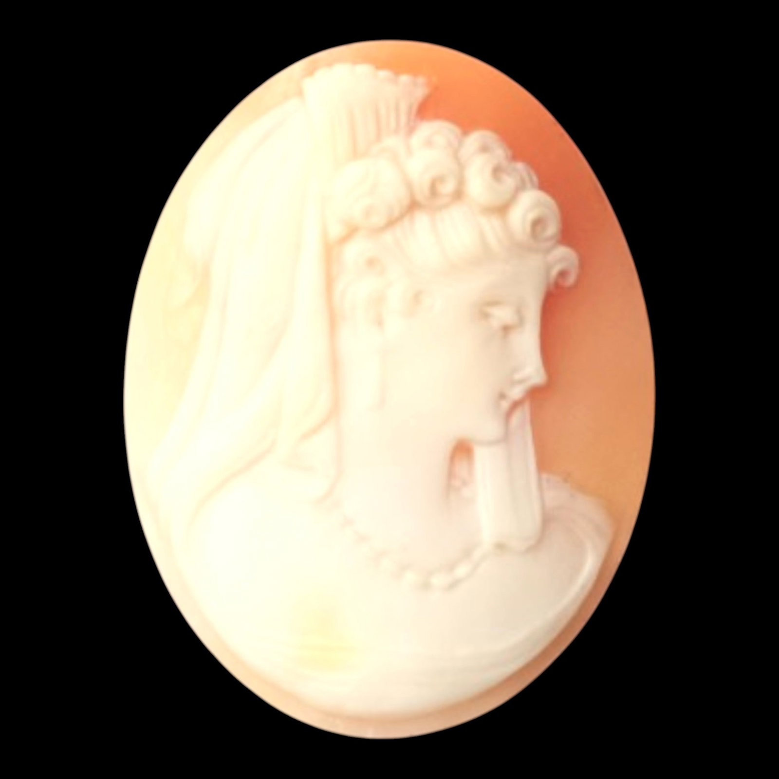 Hand Carved Shell Cameo Classical Lady With Veil Unframed Jewelry Component Portrait Relief: Professional, fast, and affordable in house shipping available for all items.For higher resolution images please visit bid.craftedauctions.com Finely hand carved, this unframed shell cameo depicts a c