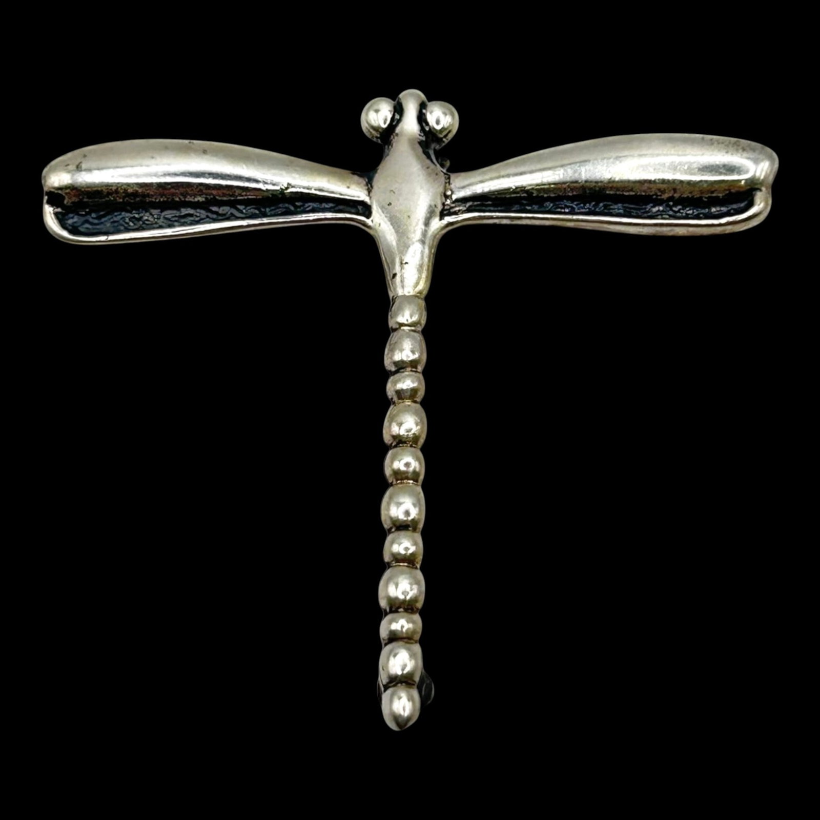 Sterling Silver Modernist Dragonfly Brooch With Beaded Tail And Sculptural Wings (1 of 2)
