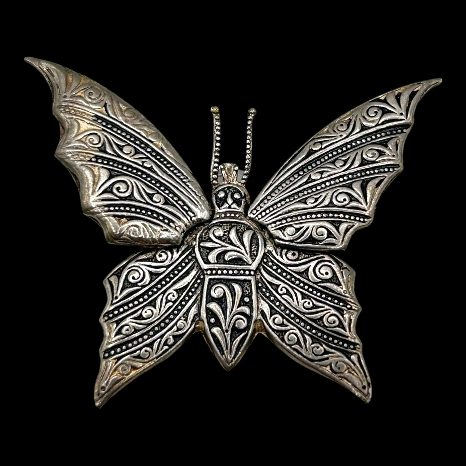 Spain Damascene Butterfly Brooch With Gold Inlay Ornate Scrollwork And Figural Wing Design (1 of 2)