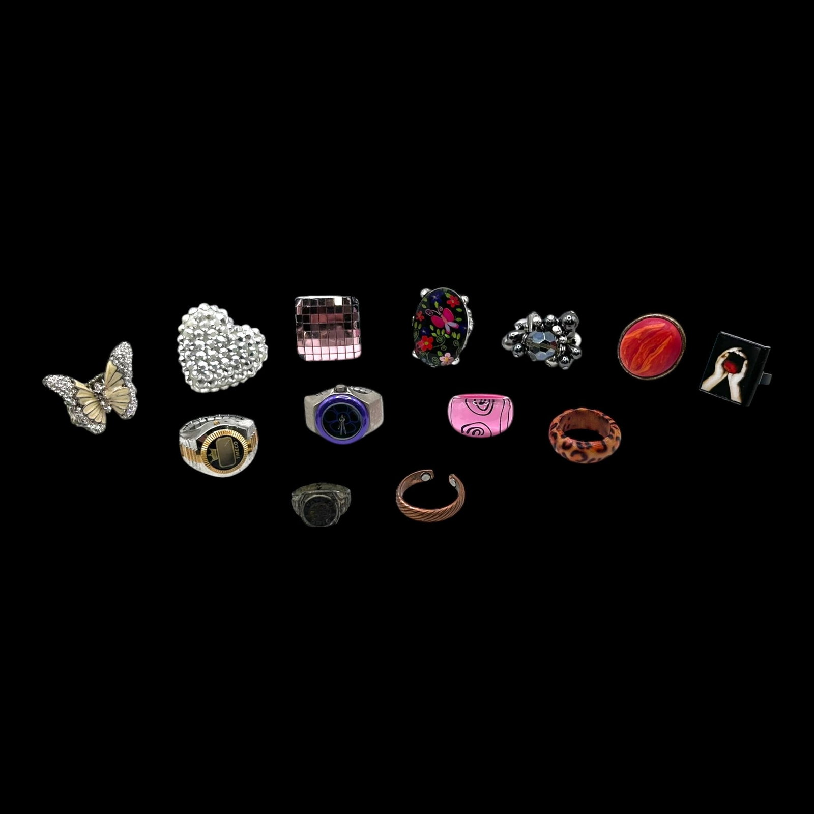Fashion Ring Collection Watch Rings Butterfly Heart Rhinestone Enamel & Stone Designs Mixed (1 of 2)