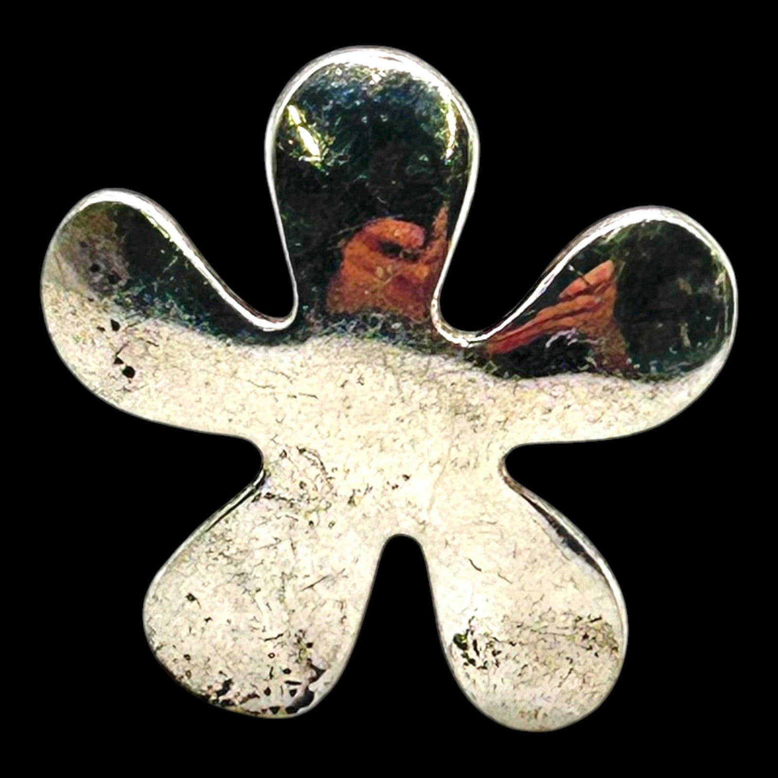 Sterling Silver Modernist Flower Power Pendant With Five Petal Figural Abstract Design: Professional, fast, and affordable in house shipping available for all items.For higher resolution images please visit bid.craftedauctions.com Boldly sculptural, this sterling silver pendant features 